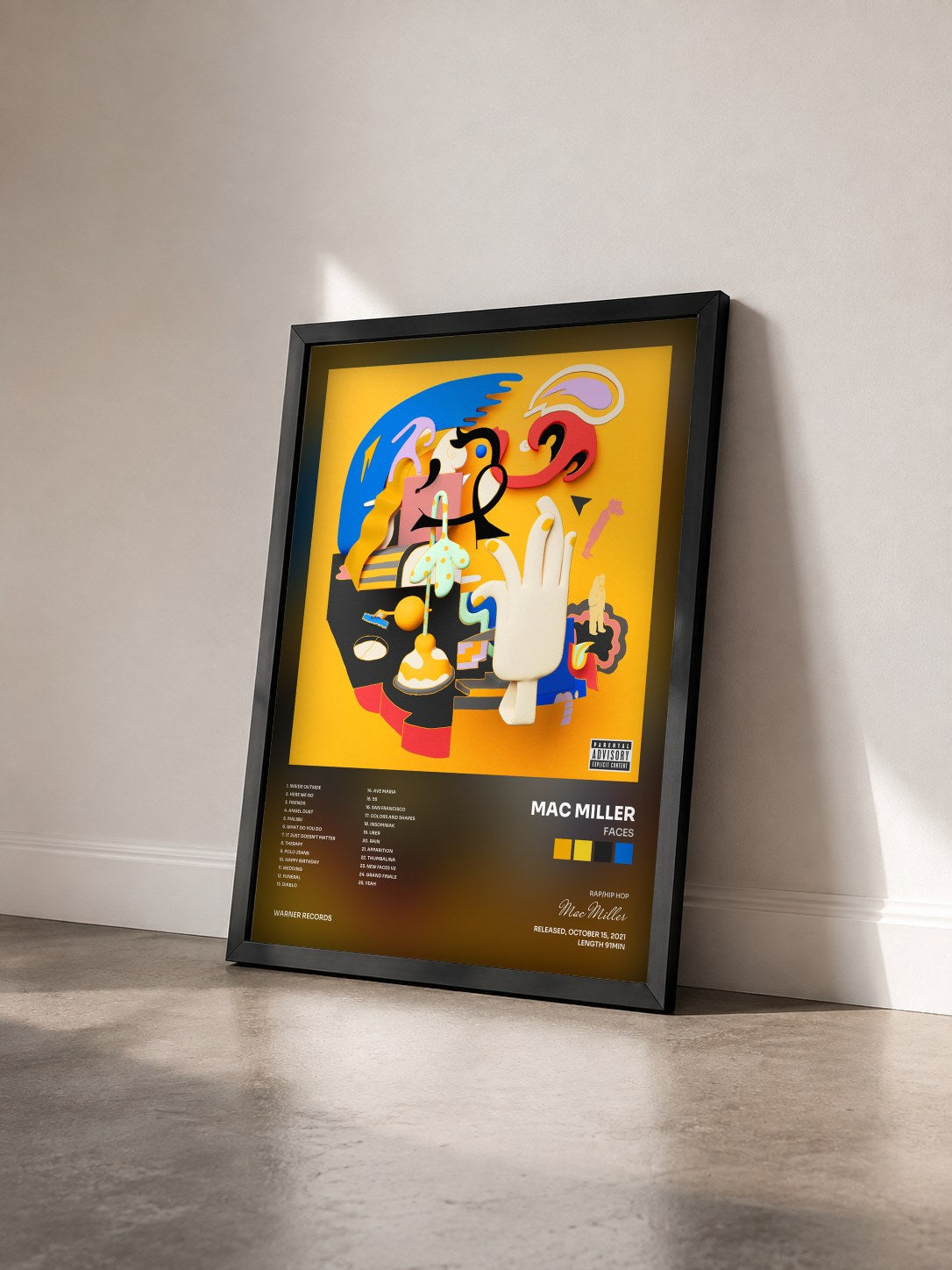 #noir Faces by Mac Miller as a framed art print seen at an angle, black frame