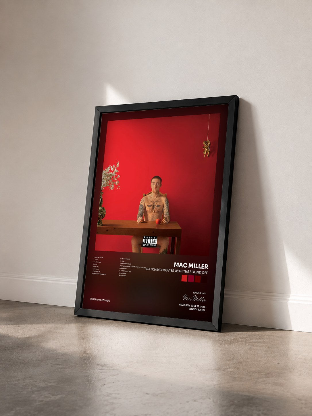 #noir Watching Movies with the Sound Off by Mac Miller as a framed art print seen at an angle, black frame