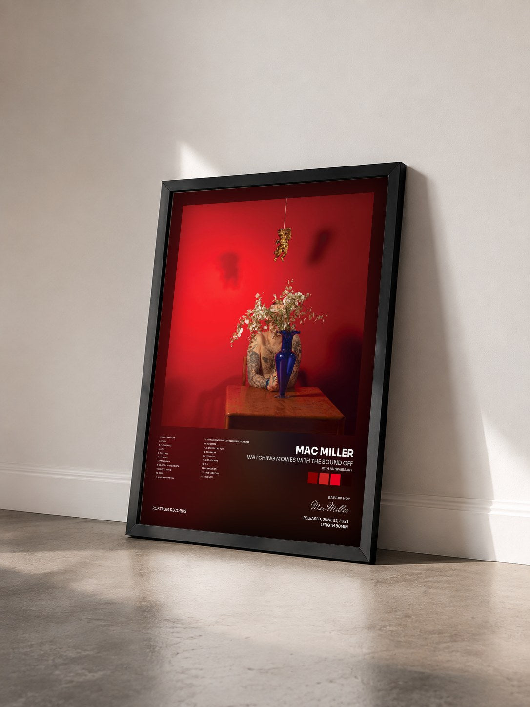 #noir Watching Movies with the Sound Off (10th Anniversary) by Mac Miller as a framed art print seen at an angle, black frame