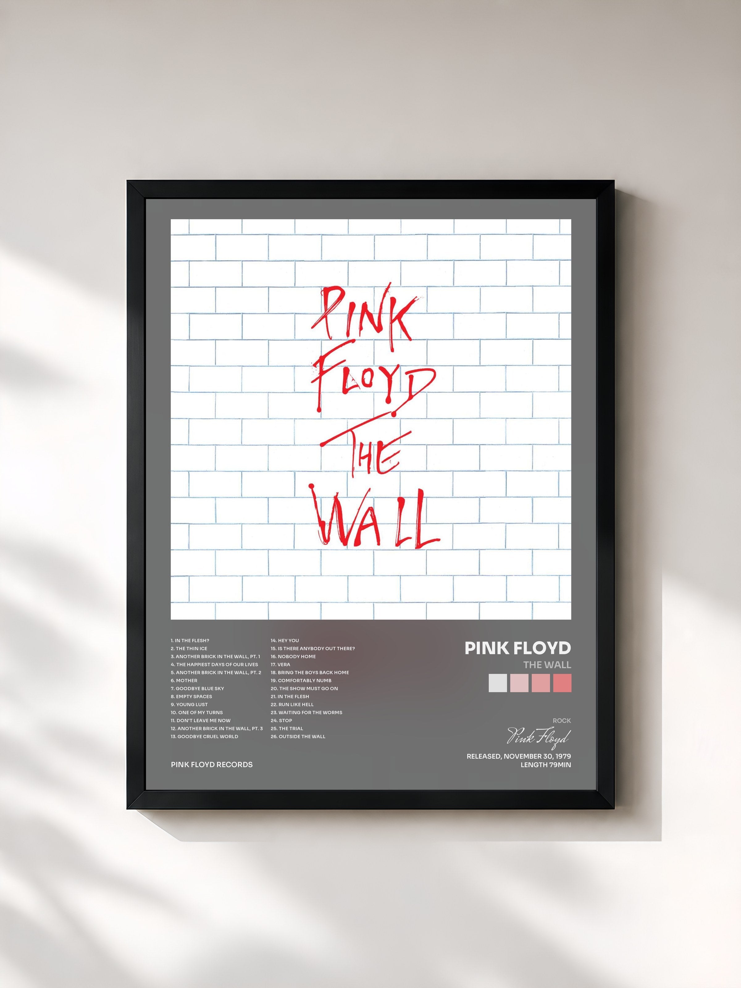 #noir Tableau de l'album The Wall de Pink Floyd, cadre noir, imprimé et encadré en France