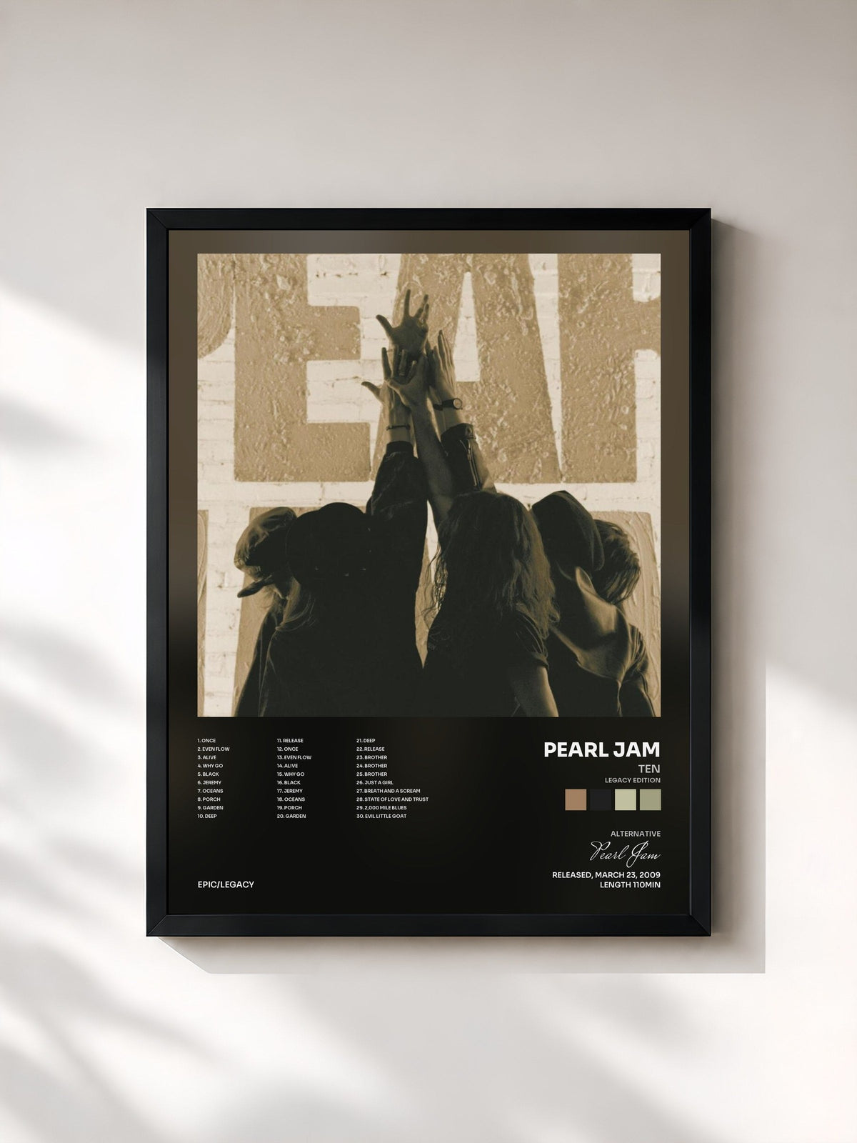 #noir Tableau de l'album Ten (Legacy Edition) de Pearl Jam, cadre noir, imprimé et encadré en France