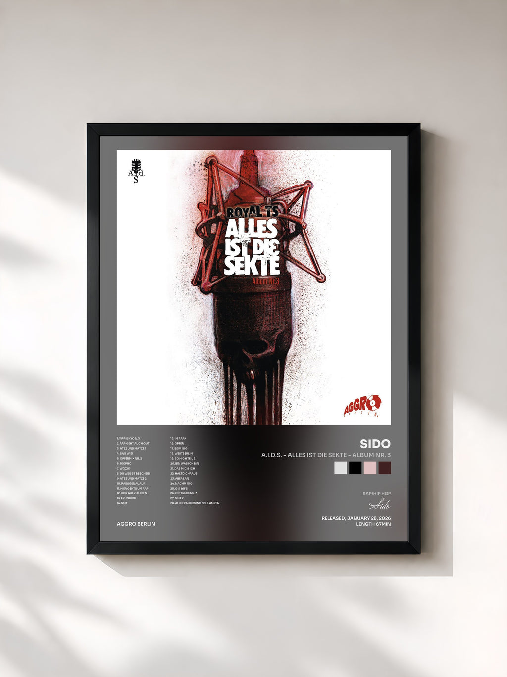 #noir A.I.D.S. - Alles ist die Sekte - Album Nr. 3 di Sido in stampa incorniciata, cornice nera, stampata e incorniciata in Francia