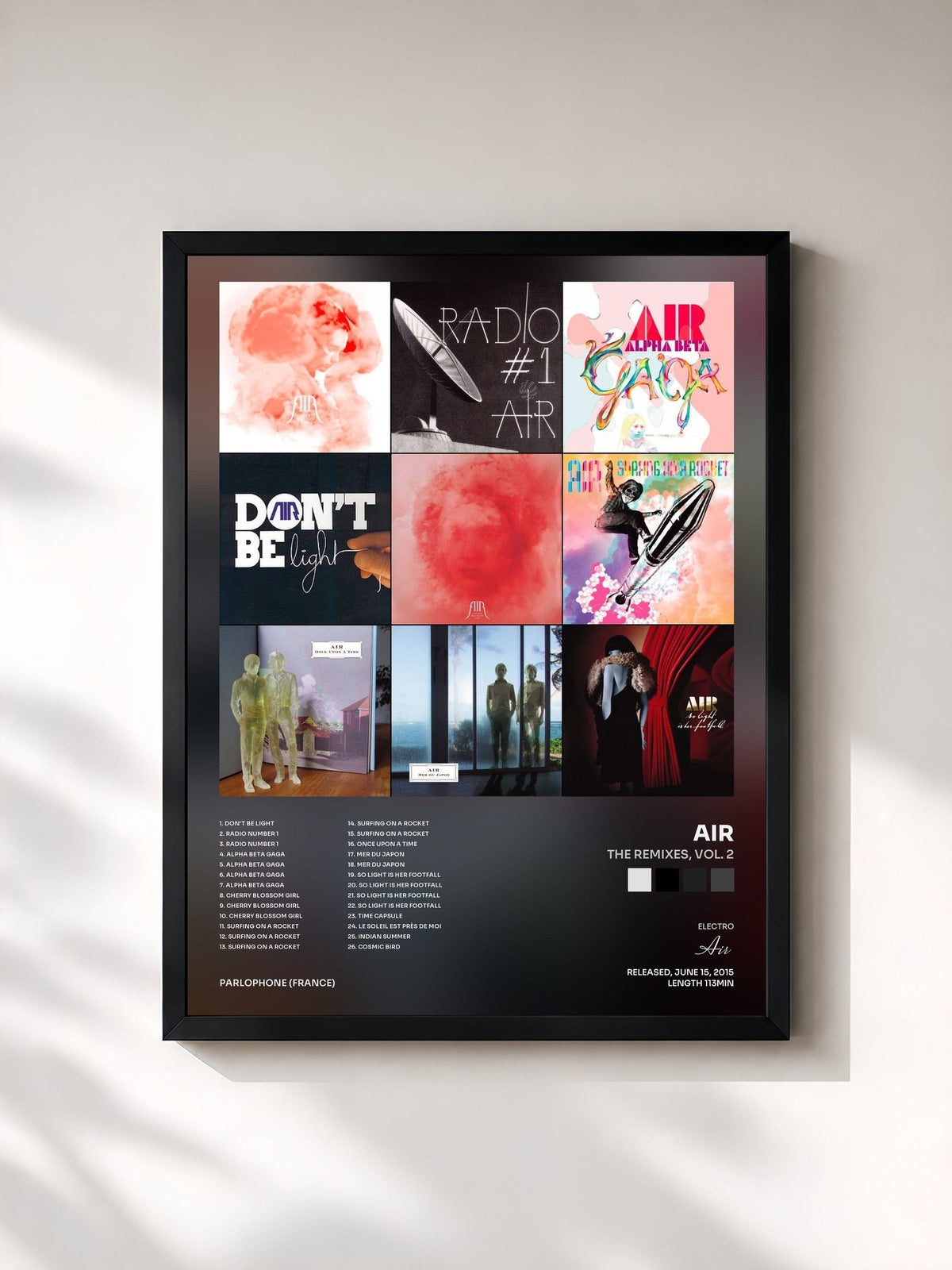 #noir Tableau de l'album The Remixes, Vol. 2 de Air, cadre noir, imprimé et encadré en France