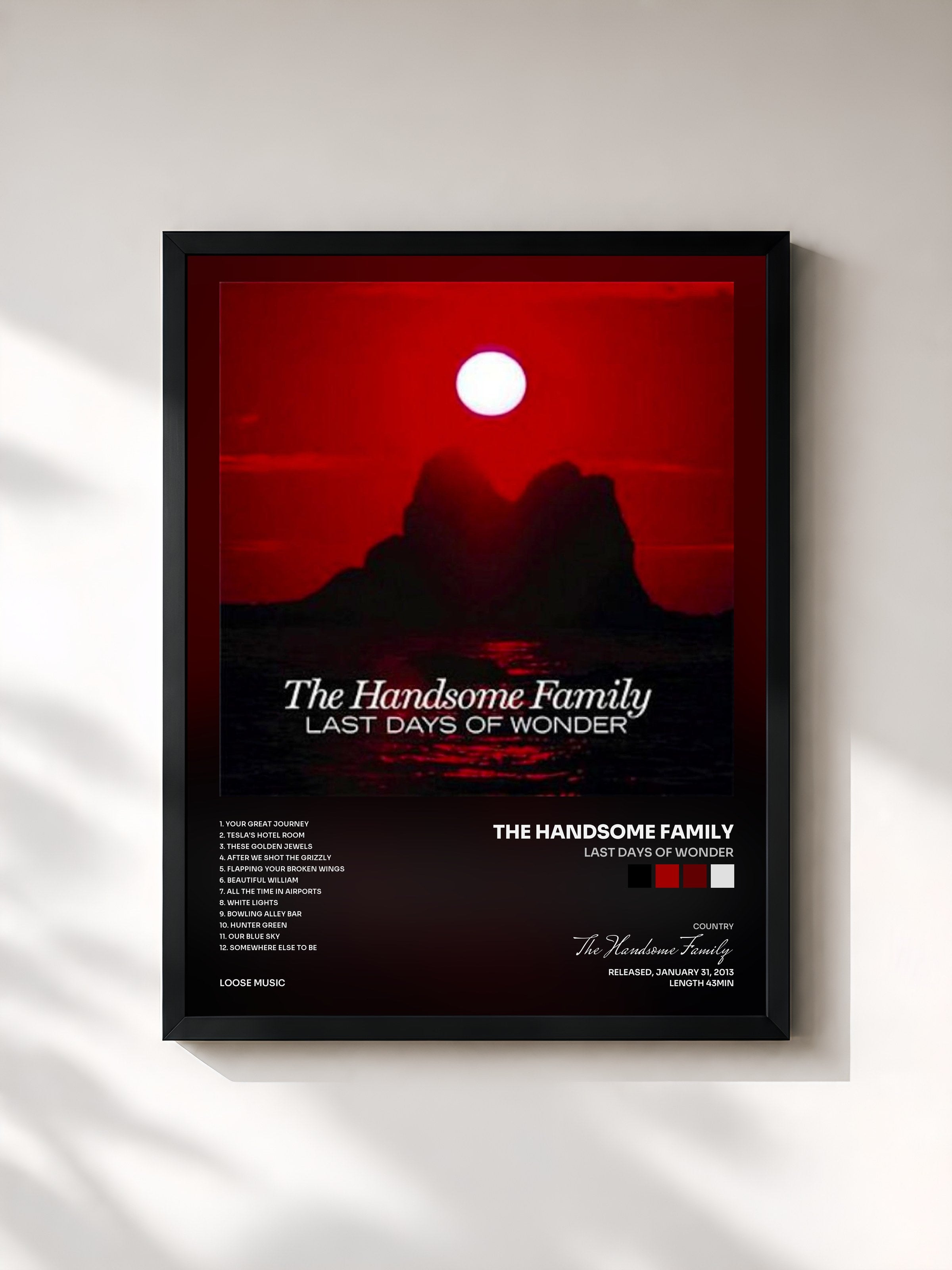 #noir Tableau de l'album Last Days of Wonder de The Handsome Family, cadre noir, imprimé et encadré en France