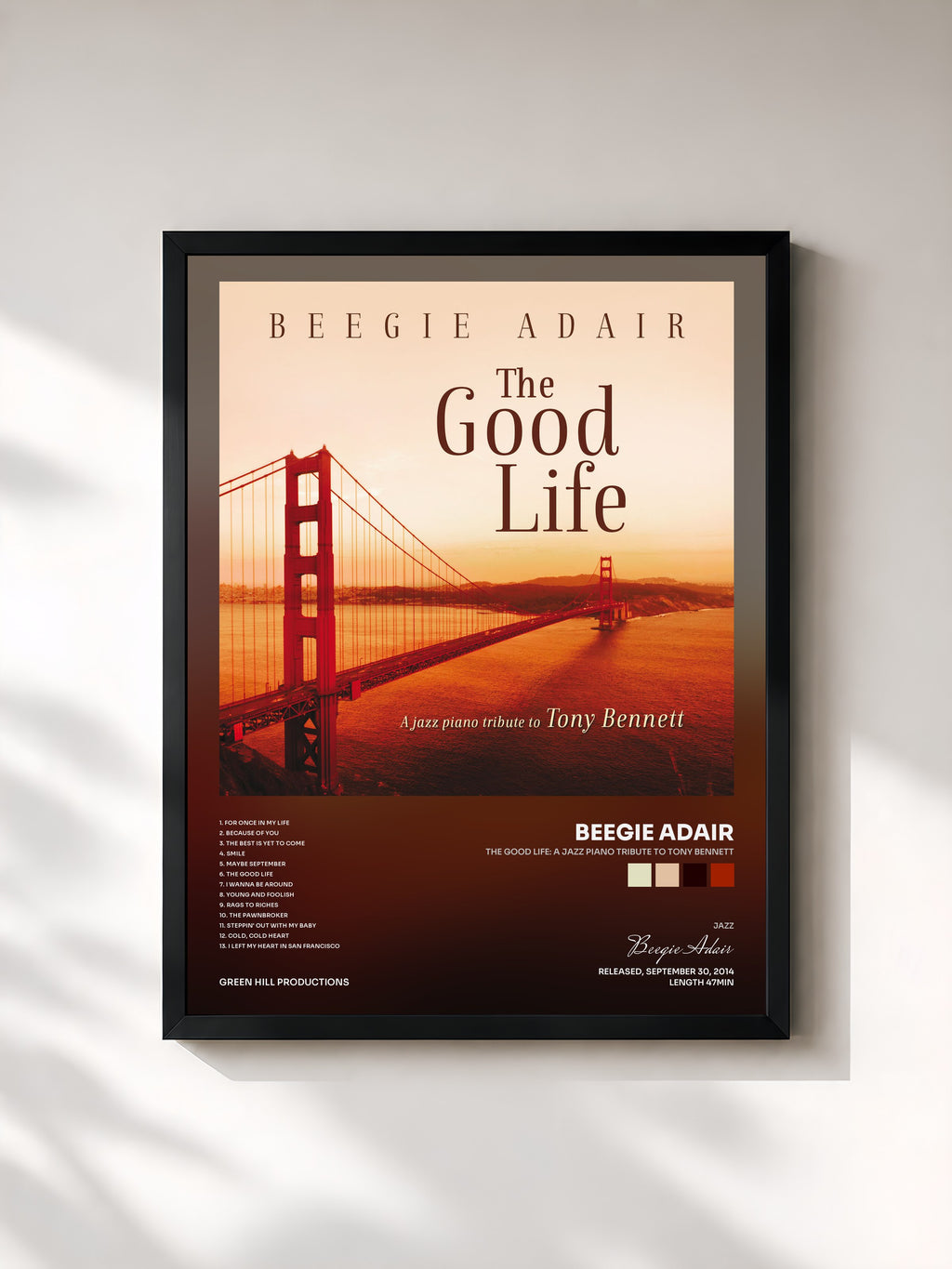 #noir Tableau de l'album The Good Life: A Jazz Piano Tribute To Tony Bennett de Beegie Adair, cadre noir, imprimé et encadré en France