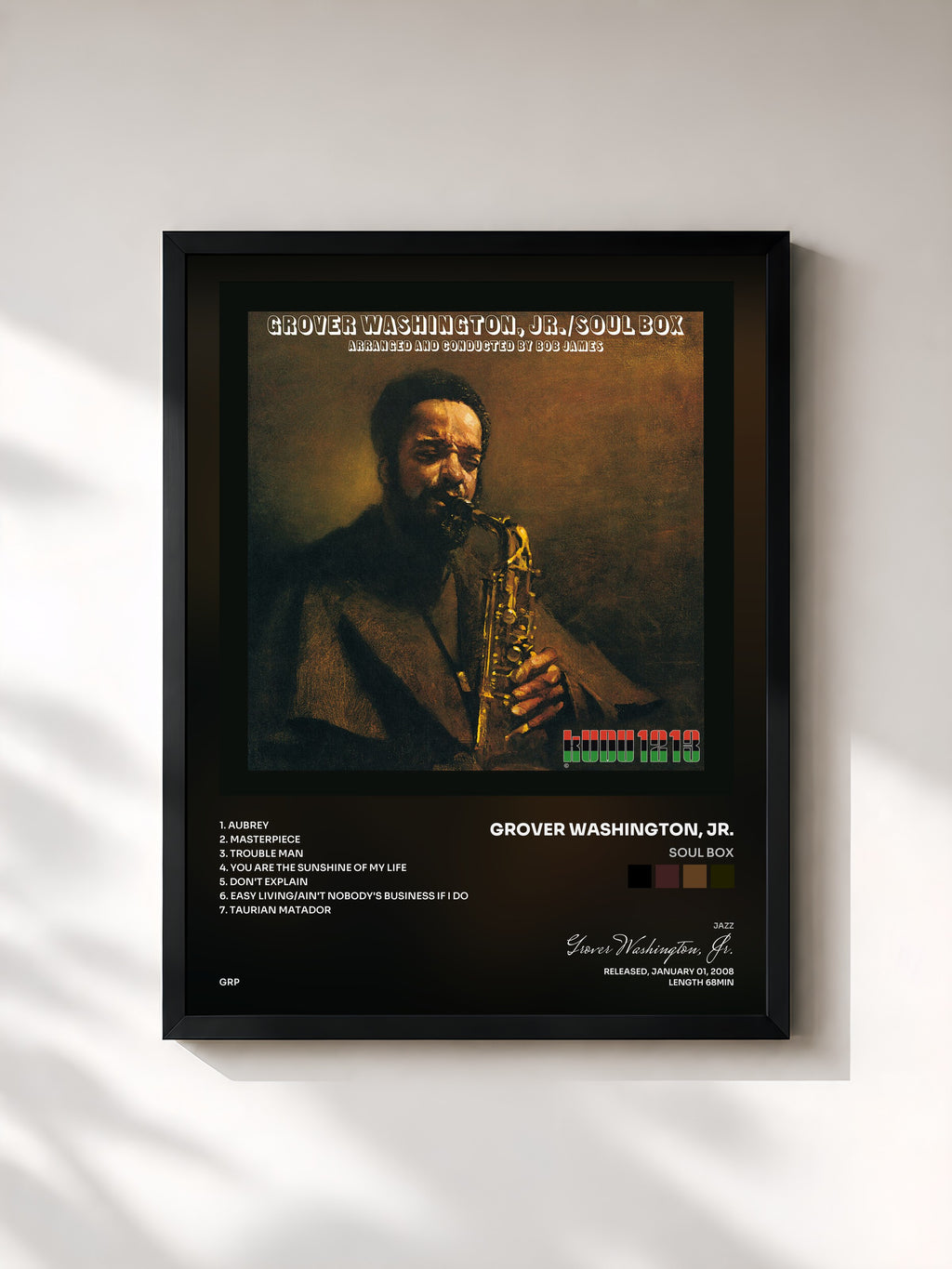 #noir Tableau de l'album Soul Box de Grover Washington, Jr., cadre noir, imprimé et encadré en France