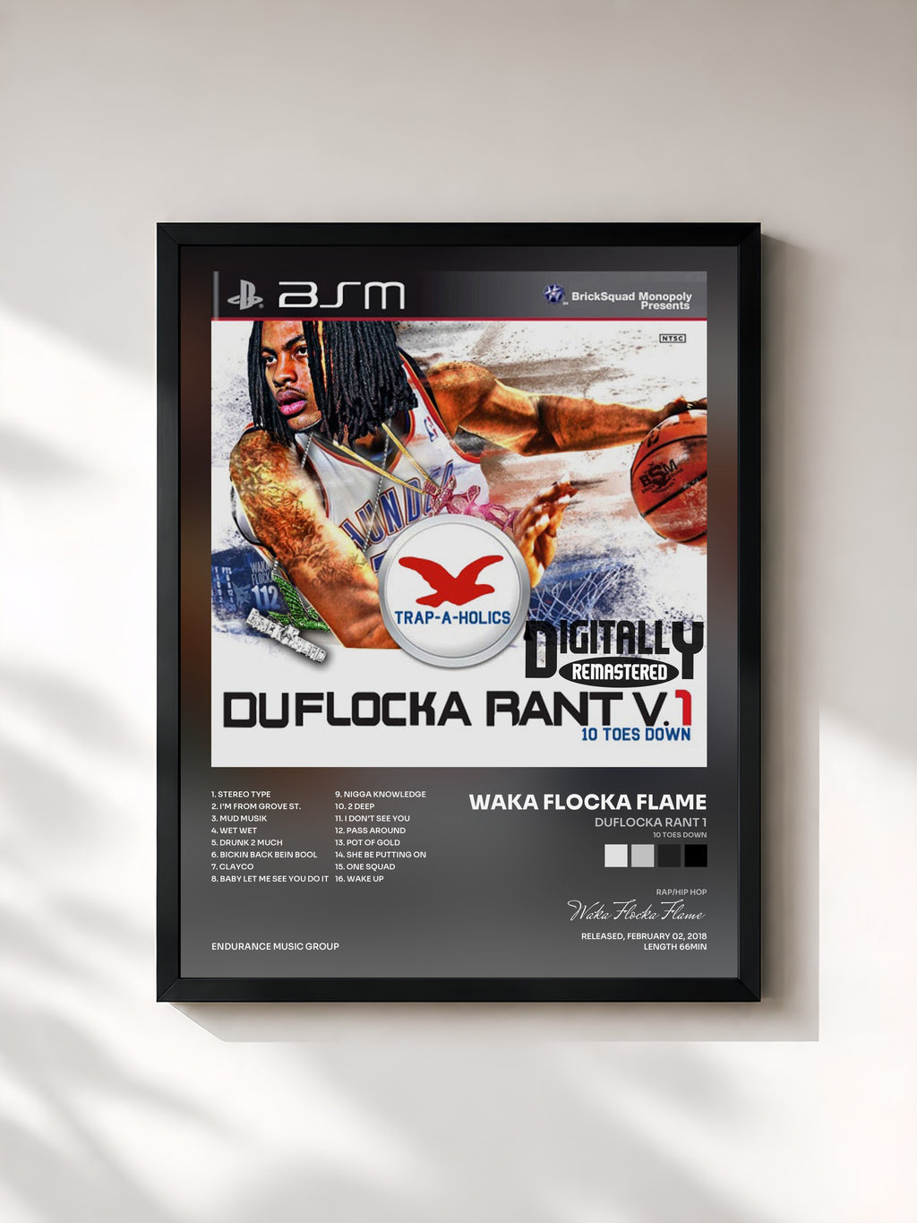 #noir Tableau de l'album DuFlocka Rant 1 (10 Toes Down) de Waka Flocka Flame, cadre noir, imprimé et encadré en France