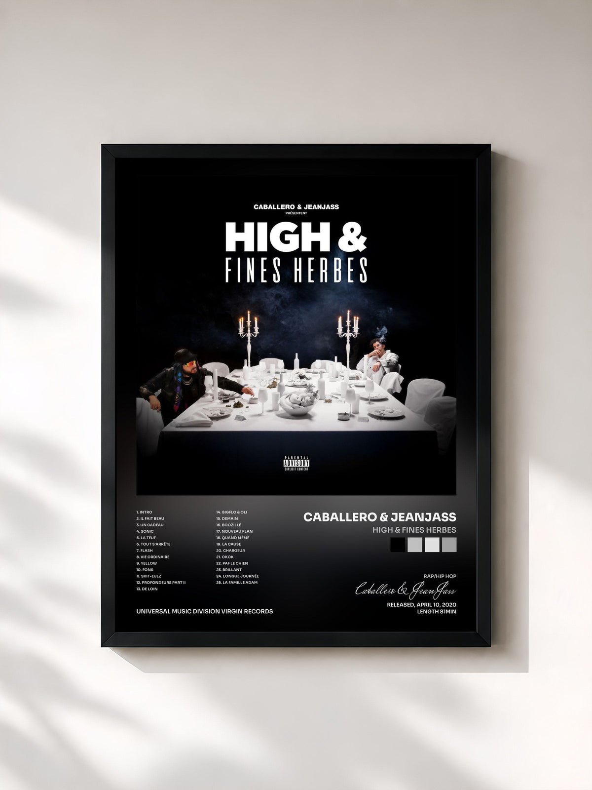 #noir Tableau de l'album High & Fines Herbes de Caballero & JeanJass, cadre noir, imprimé et encadré en France