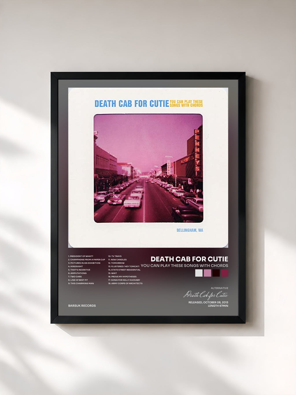 #noir Tableau de l'album You Can Play These Songs With Chords de Death Cab for Cutie, cadre noir, imprimé et encadré en France