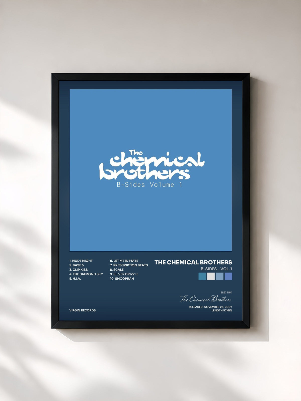 #noir Tableau de l'album B-Sides - Vol. 1 de The Chemical Brothers, cadre noir, imprimé et encadré en France