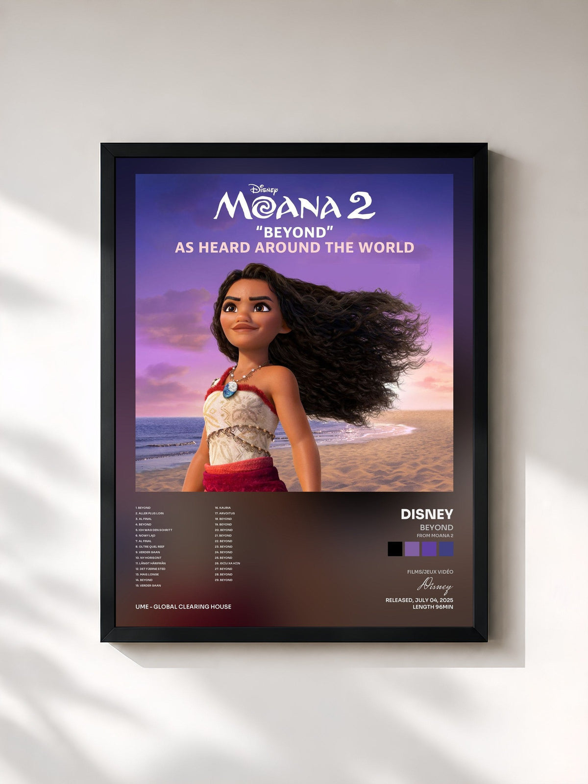 #noir Tableau de l'album Beyond (from Moana 2) de Disney, cadre noir, imprimé et encadré en France