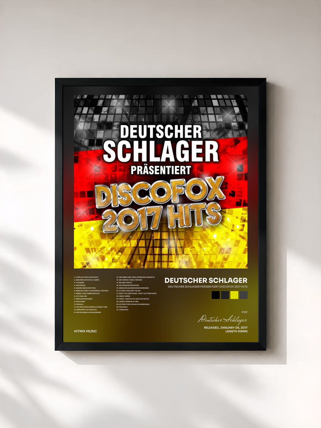 #noir Tableau de l'album Deutscher Schlager präsentiert Discofox 2017 Hits de Deutscher Schlager, cadre noir, imprimé et encadré en France