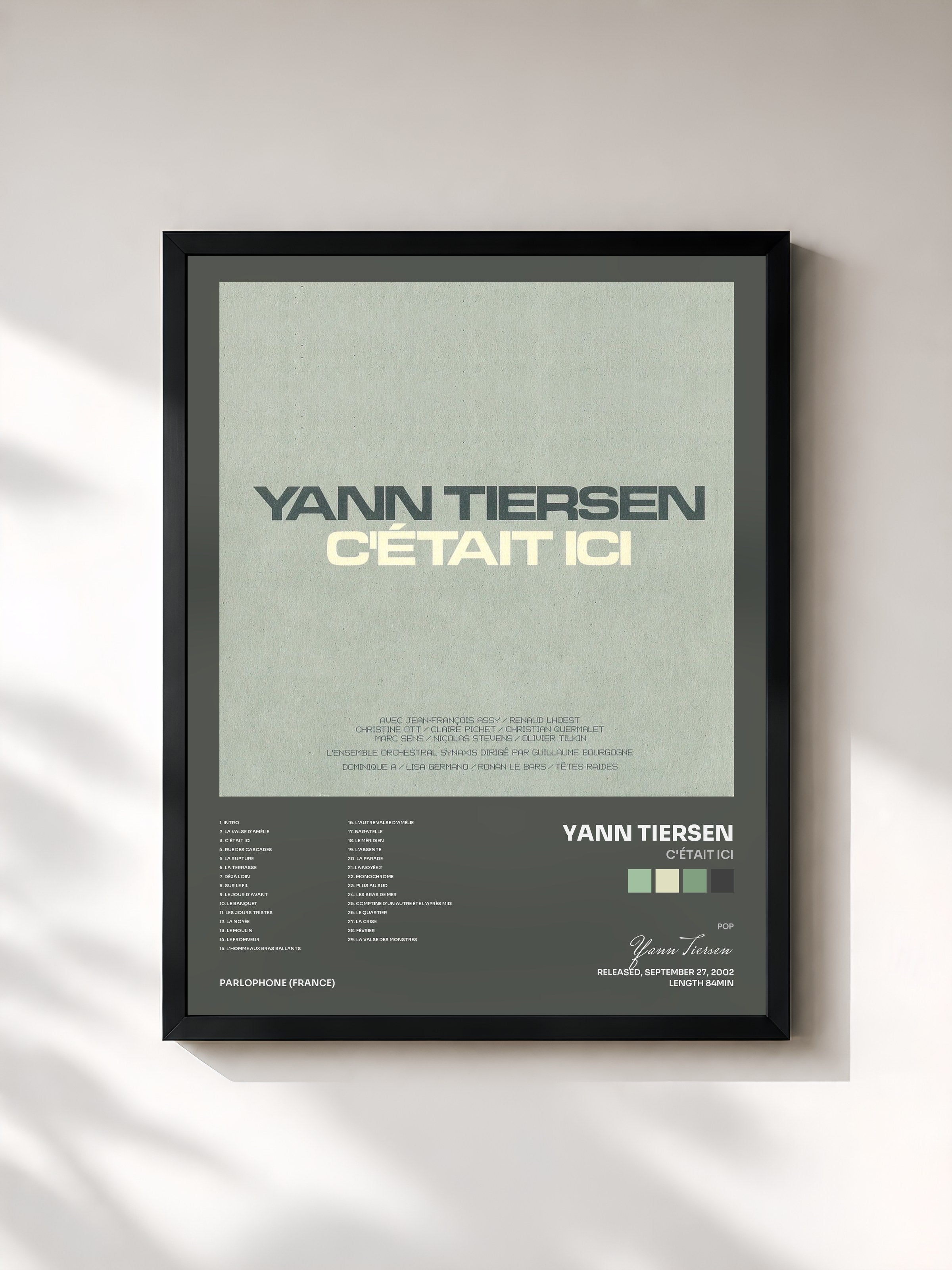 #noir Tableau de l'album C'était ici de Yann Tiersen, cadre noir, imprimé et encadré en France