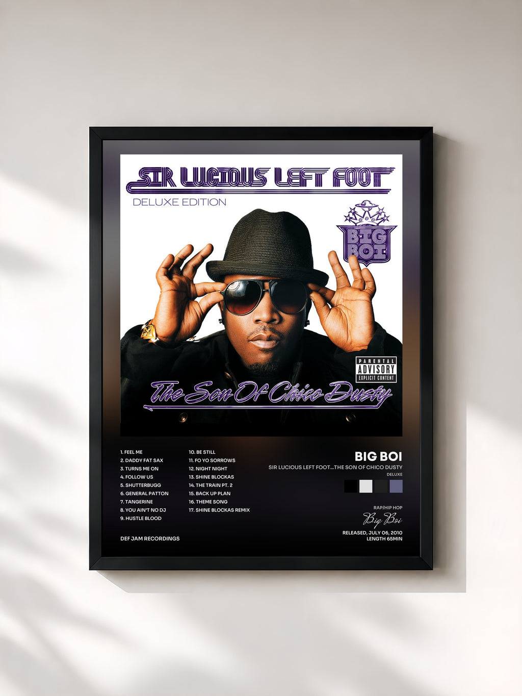 #noir Tableau de l'album Sir Lucious Left Foot...The Son Of Chico Dusty (Deluxe) de Big Boi, cadre noir, imprimé et encadré en France