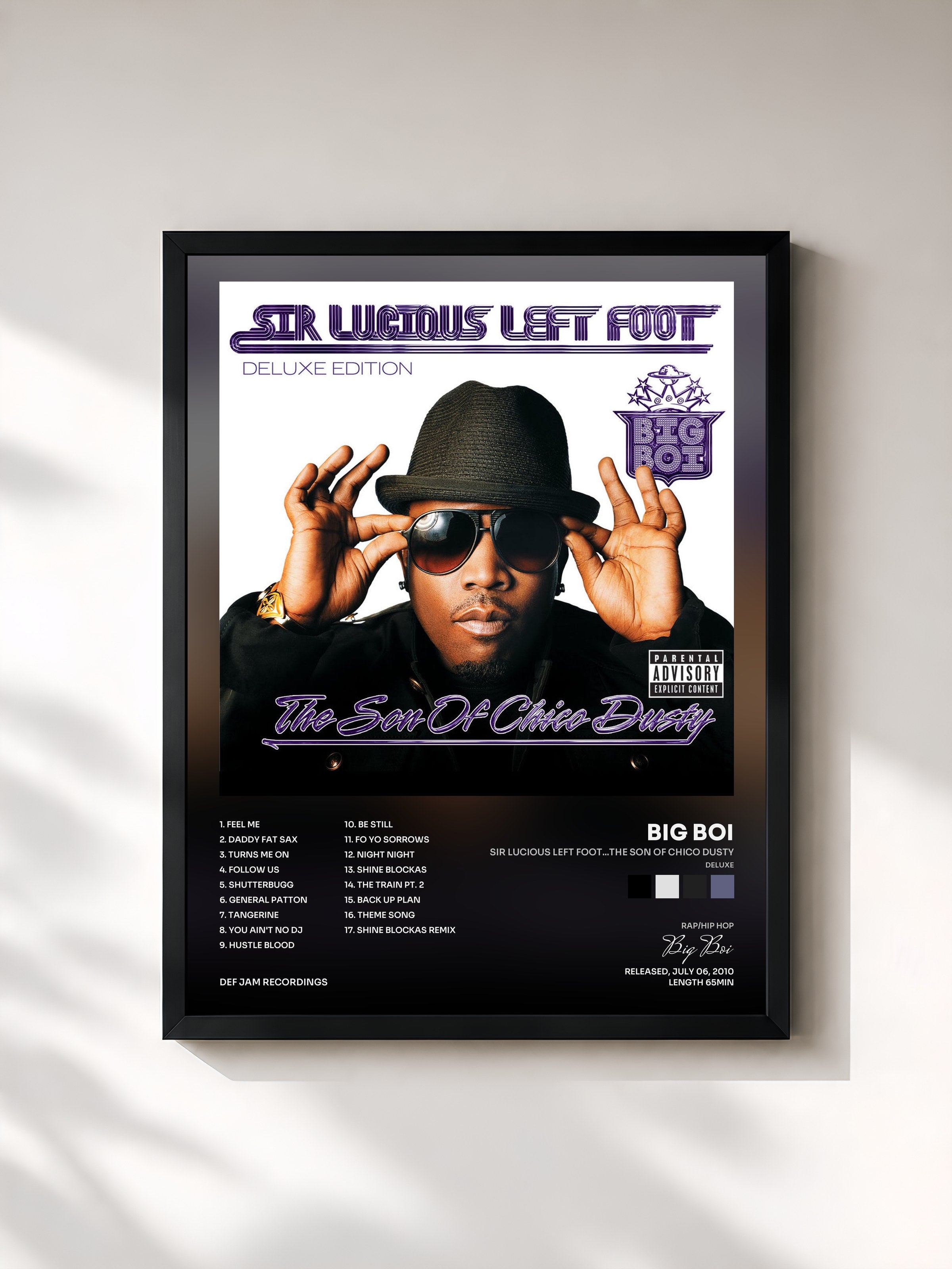 #noir Tableau de l'album Sir Lucious Left Foot...The Son Of Chico Dusty (Deluxe) de Big Boi, cadre noir, imprimé et encadré en France