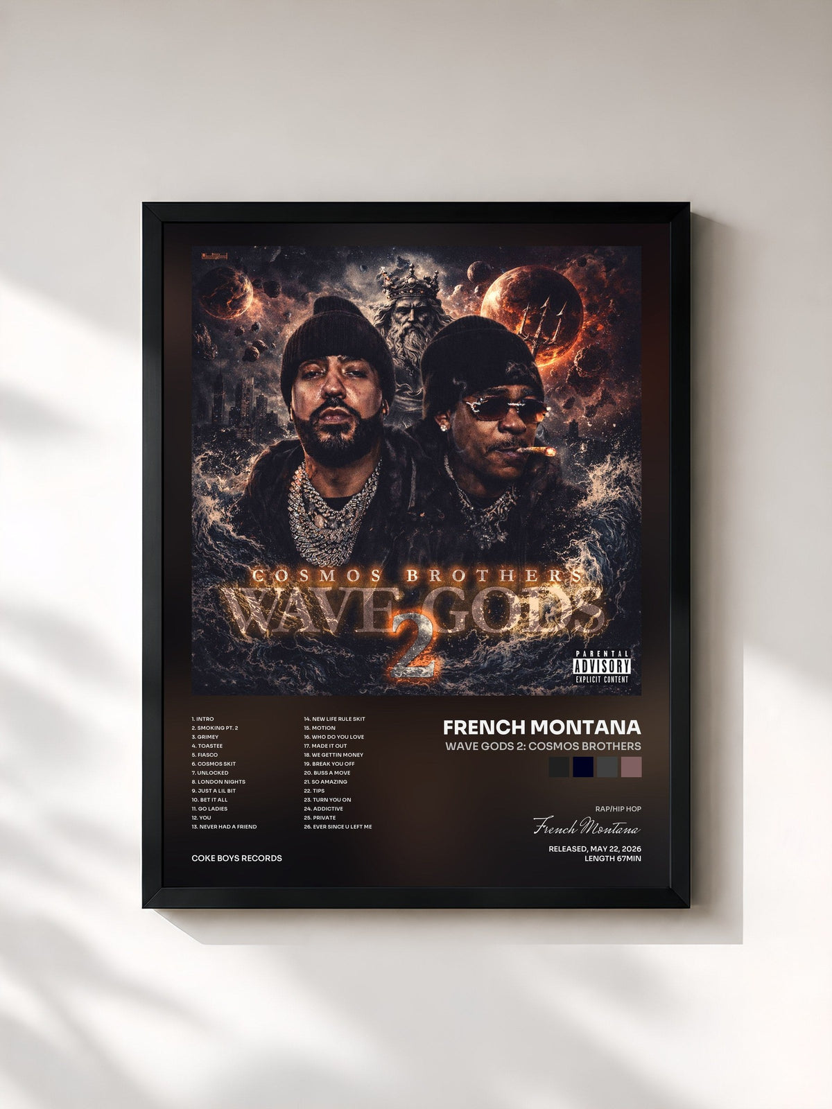 #noir Wave Gods 2: Cosmos Brothers von French Montana als gerahmter Kunstdruck, schwarzer Rahmen, gedruckt und gerahmt in Frankreich