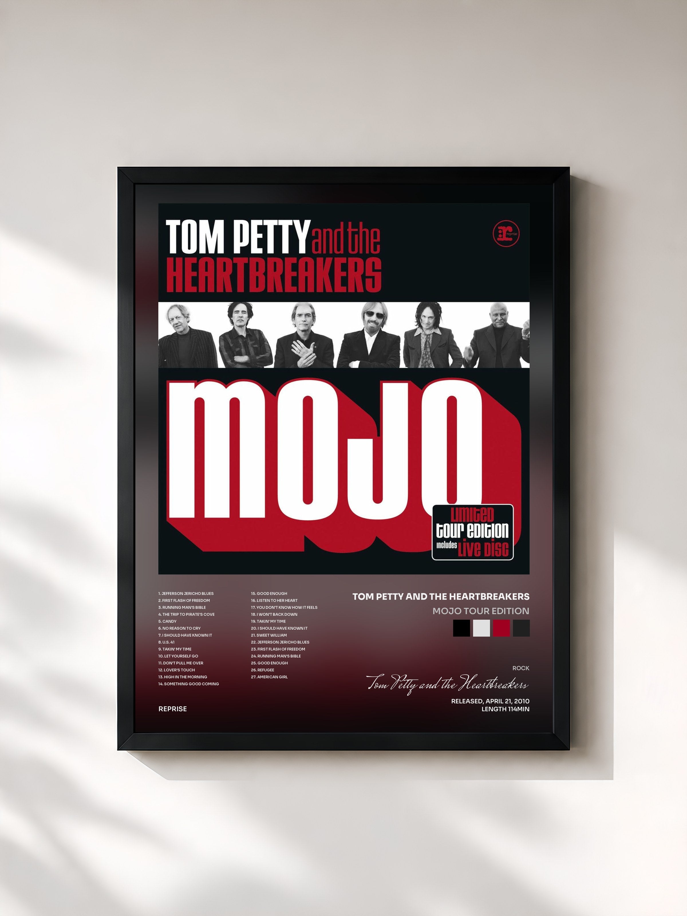 #noir Tableau de l'album Mojo Tour Edition de Tom Petty and the Heartbreakers, cadre noir, imprimé et encadré en France