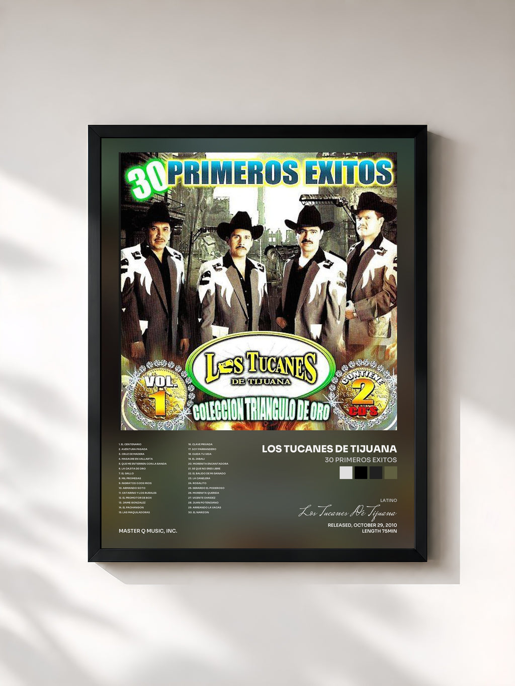 #noir Tableau de l'album 30 Primeros Exitos de Los Tucanes De Tijuana, cadre noir, imprimé et encadré en France