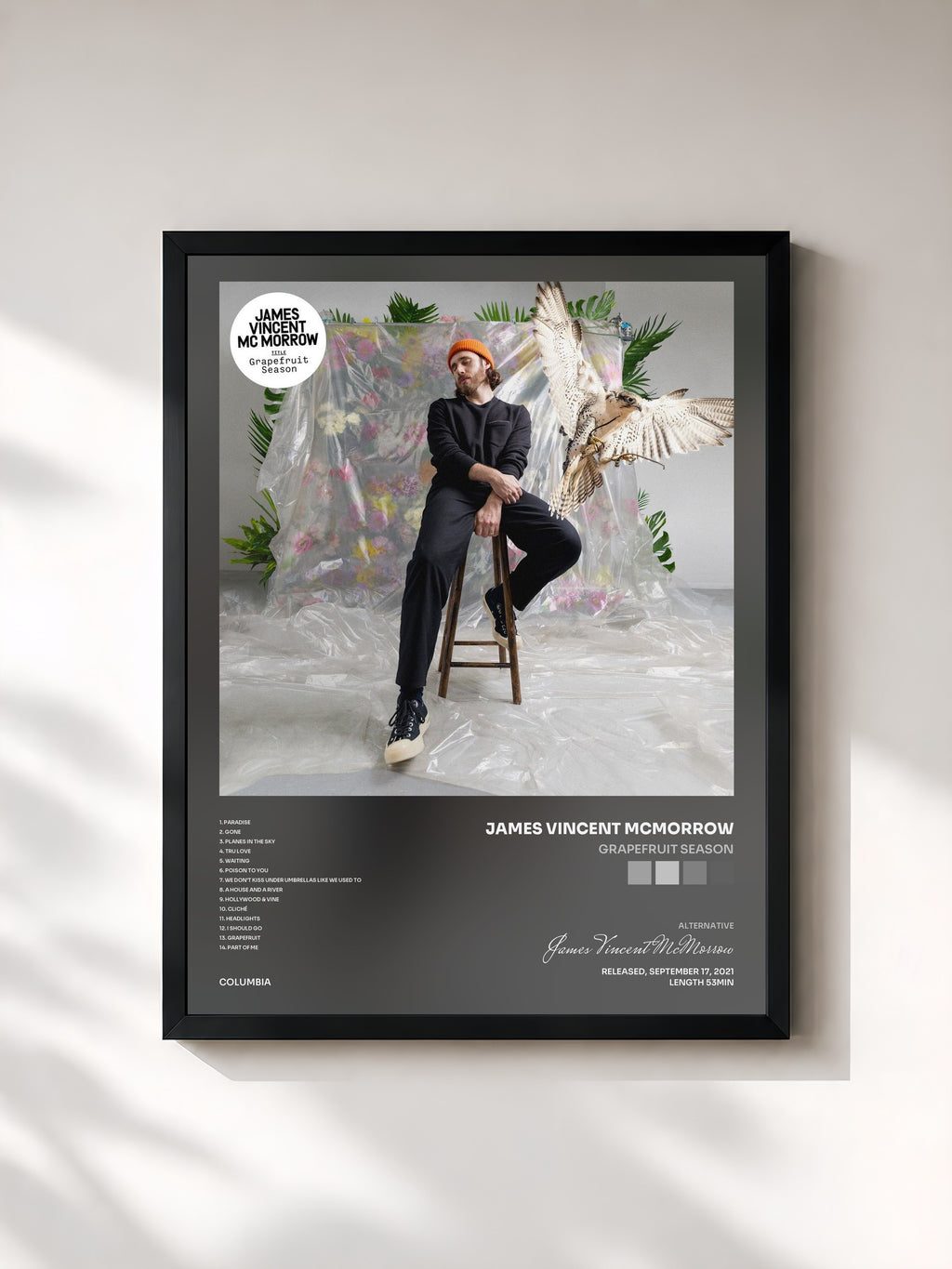 #noir Tableau de l'album Grapefruit Season de James Vincent McMorrow, cadre noir, imprimé et encadré en France