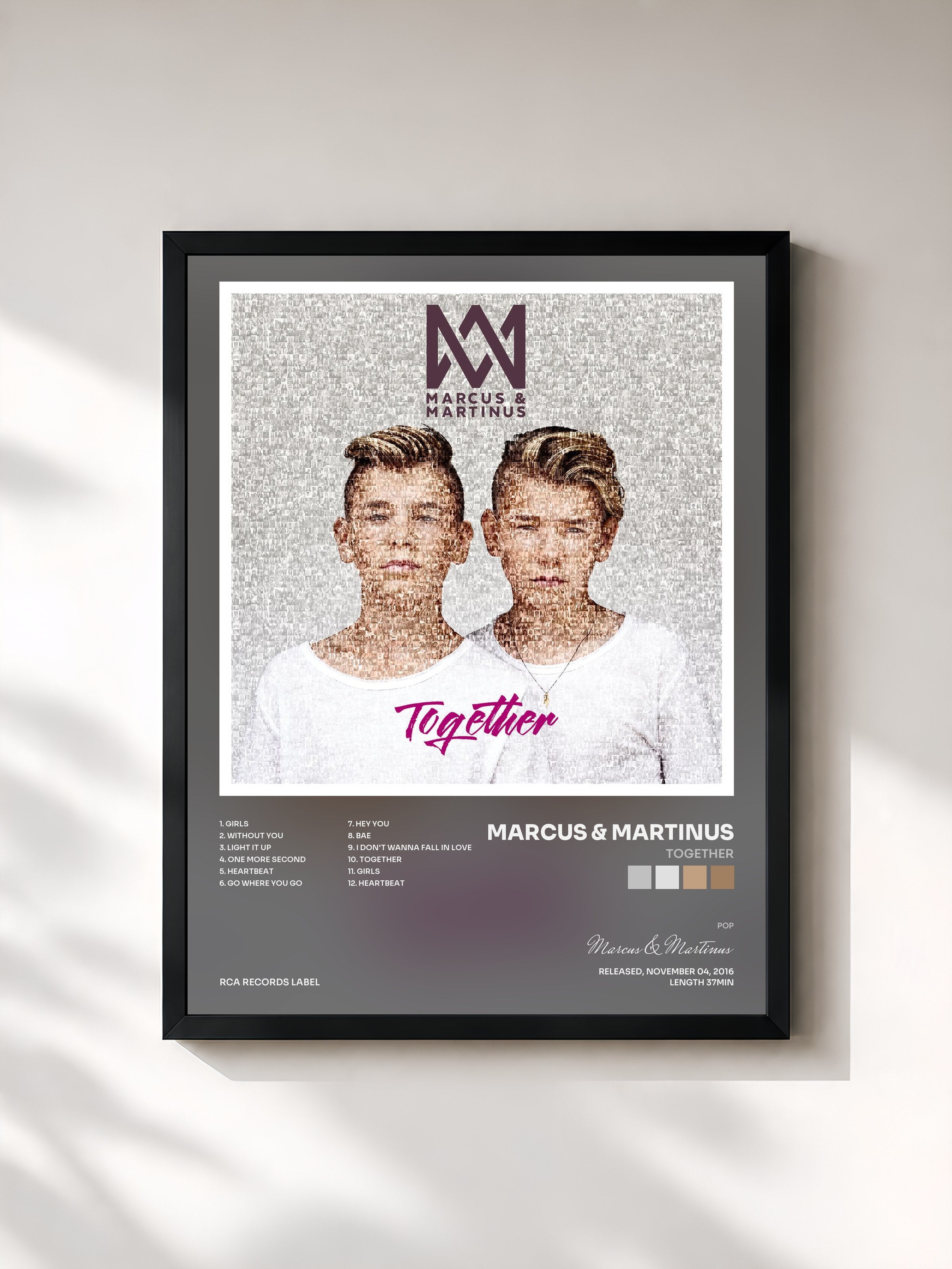 #noir Tableau de l'album Together de Marcus & Martinus, cadre noir, imprimé et encadré en France