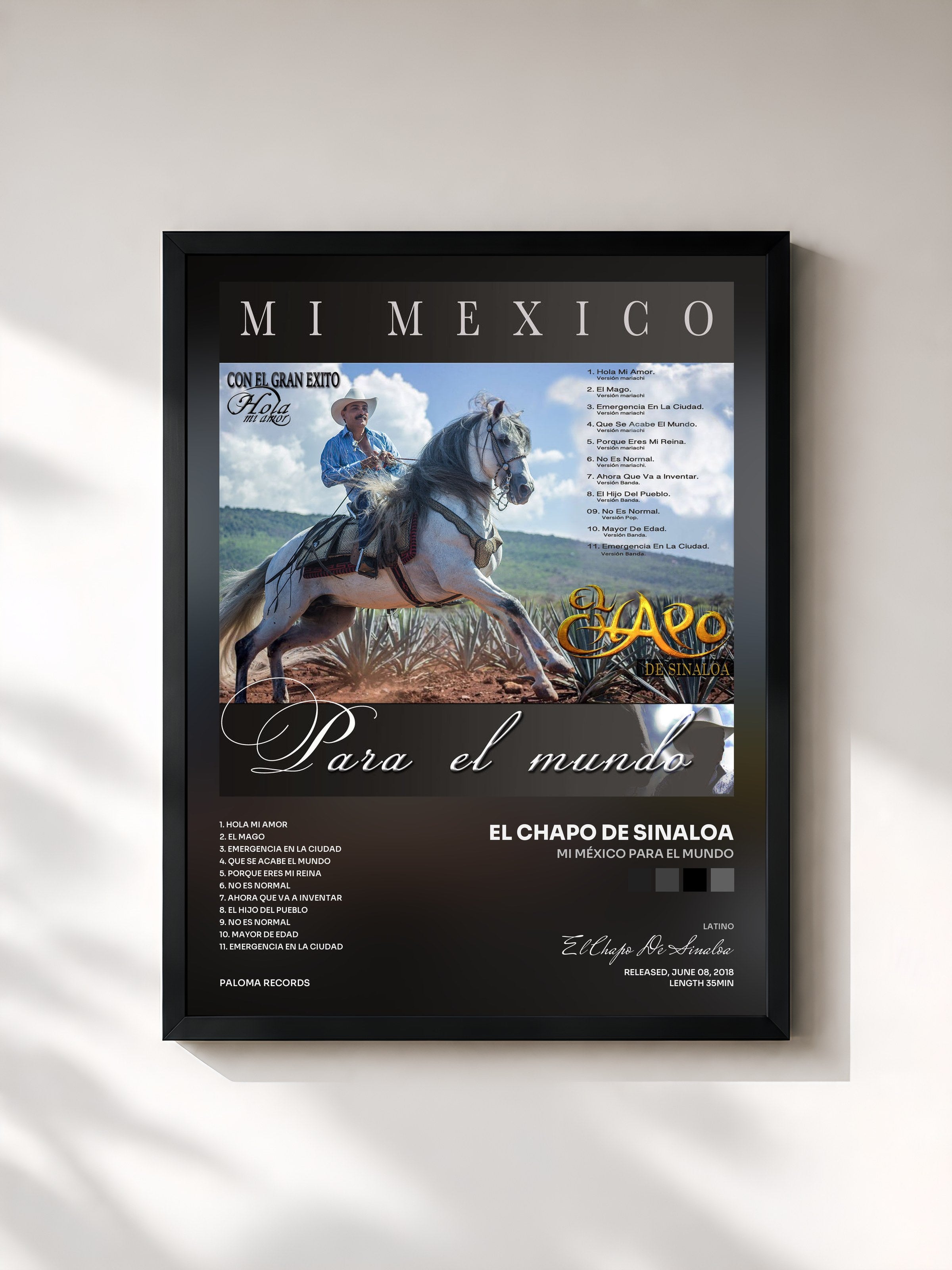 #noir Tableau de l'album Mi México Para El Mundo de El Chapo De Sinaloa, cadre noir, imprimé et encadré en France