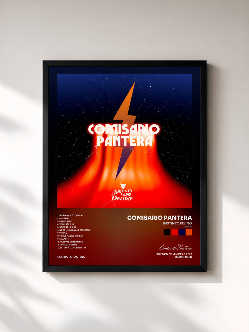 #noir Tableau de l'album Instinto Felino (Deluxe) de Comisario Pantera, cadre noir, imprimé et encadré en France