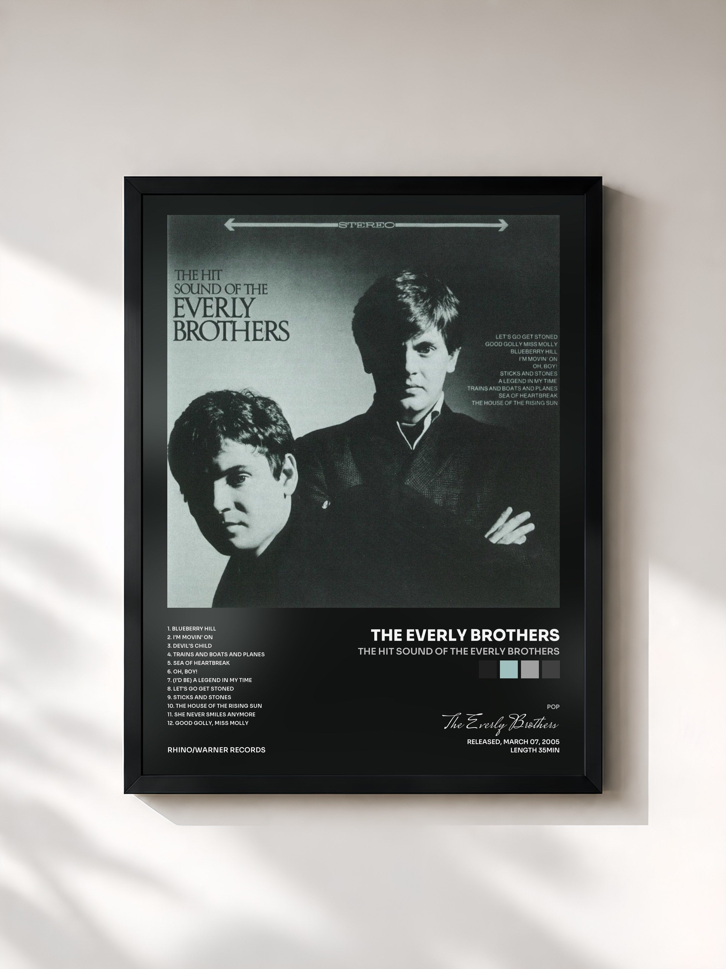#noir Tableau de l'album The Hit Sound of The Everly Brothers de The Everly Brothers, cadre noir, imprimé et encadré en France