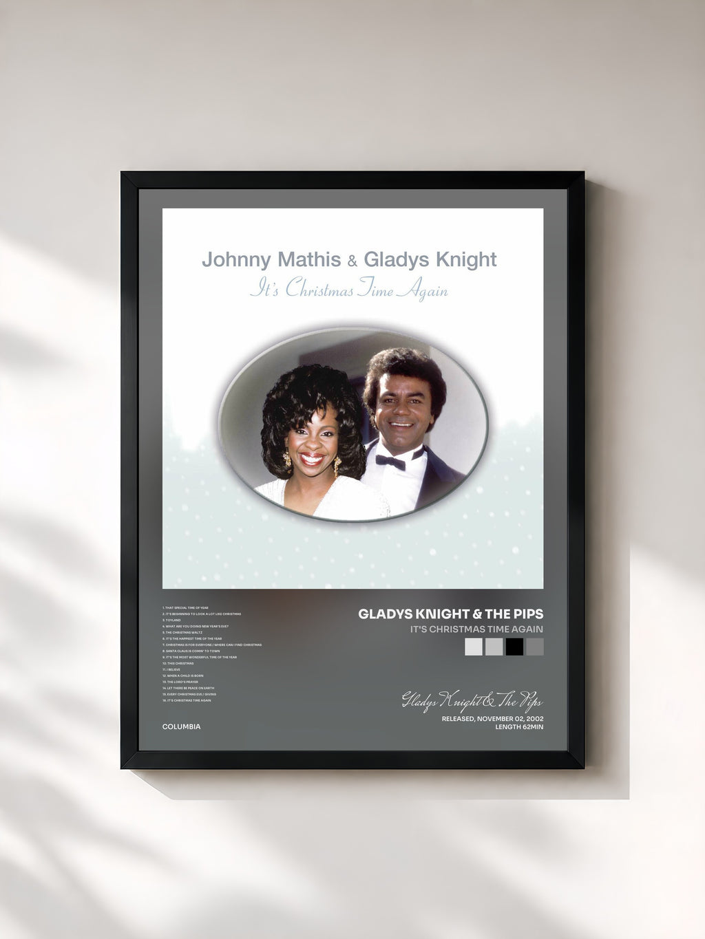 #noir Tableau de l'album It's Christmas Time Again de Gladys Knight & The Pips, cadre noir, imprimé et encadré en France