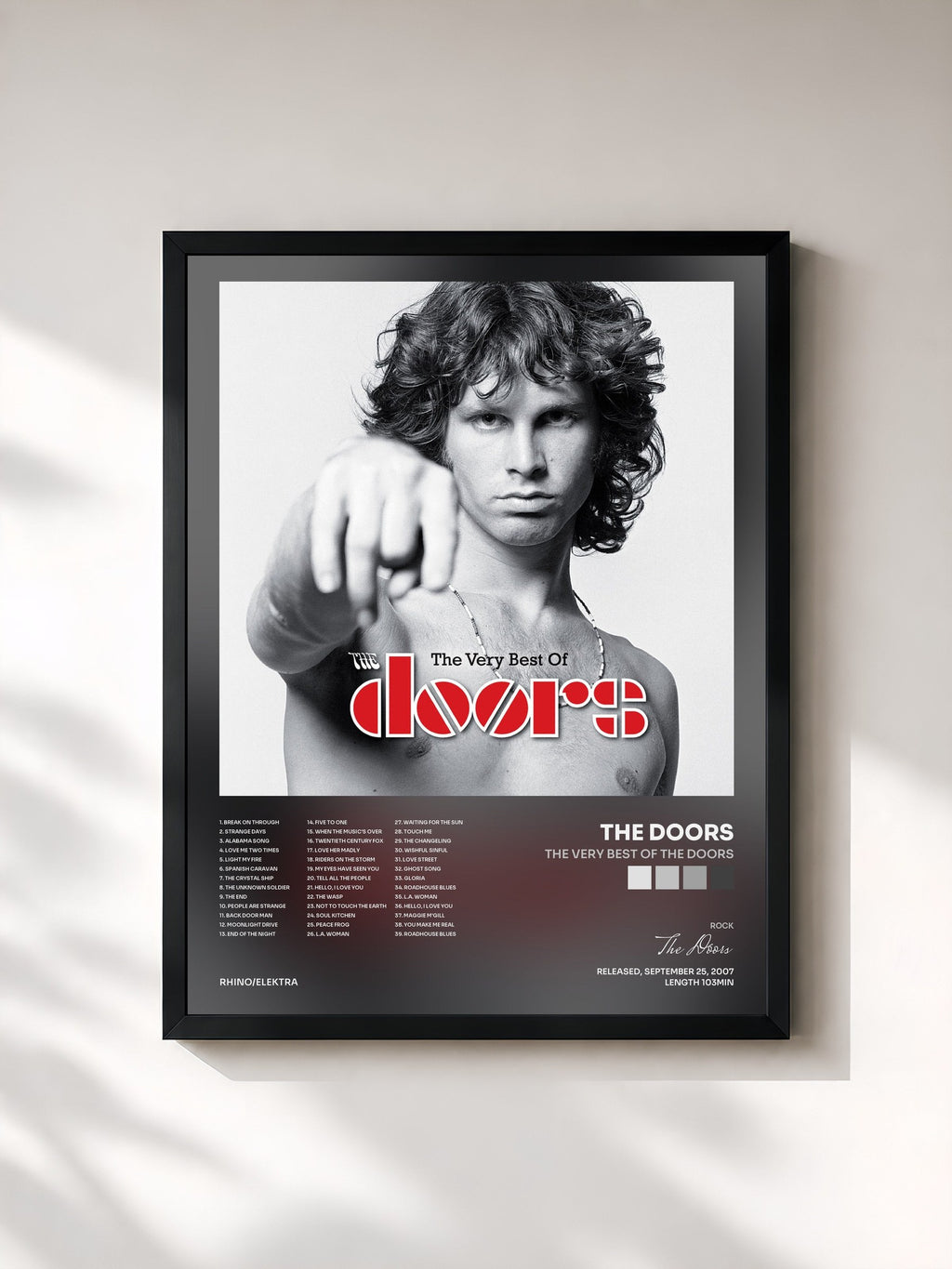 #noir Tableau de l'album The Very Best of the Doors de The Doors, cadre noir, imprimé et encadré en France