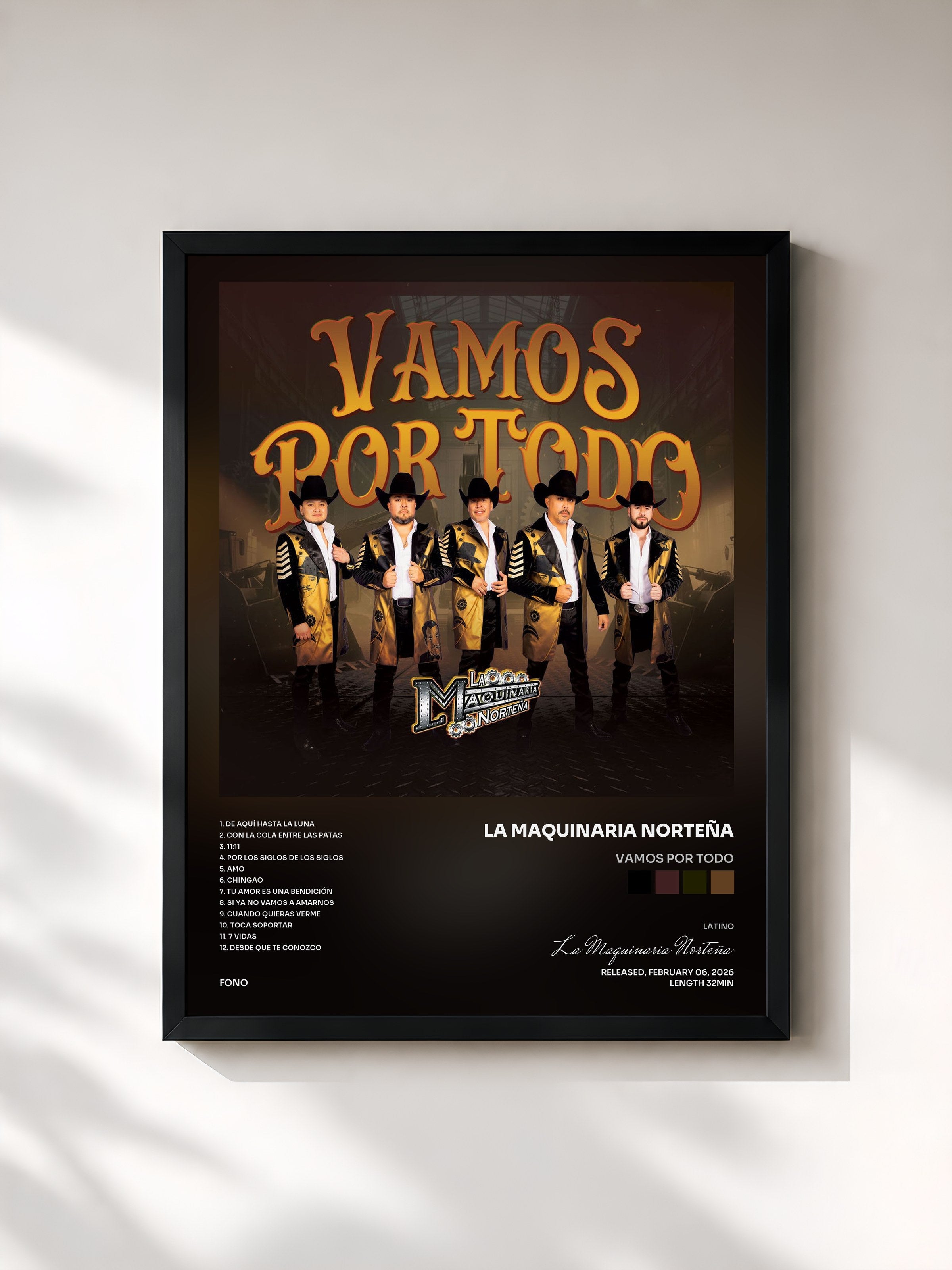 #noir Tableau de l'album Vamos Por Todo de La Maquinaria Norteña, cadre noir, imprimé et encadré en France