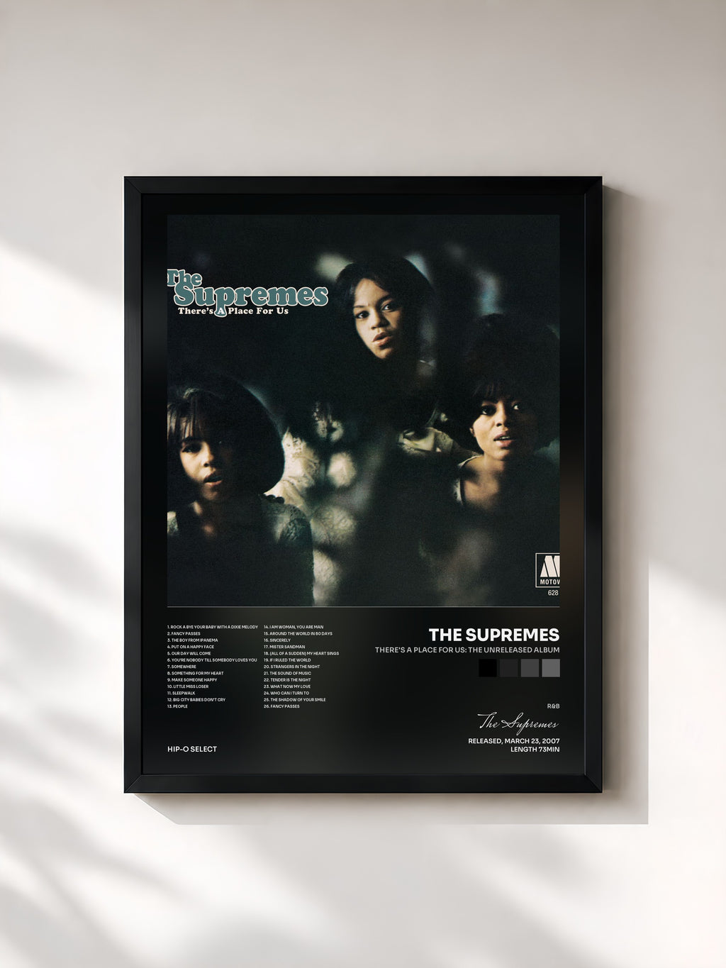 #noir Tableau de l'album There's A Place For Us: The Unreleased Album de The Supremes, cadre noir, imprimé et encadré en France