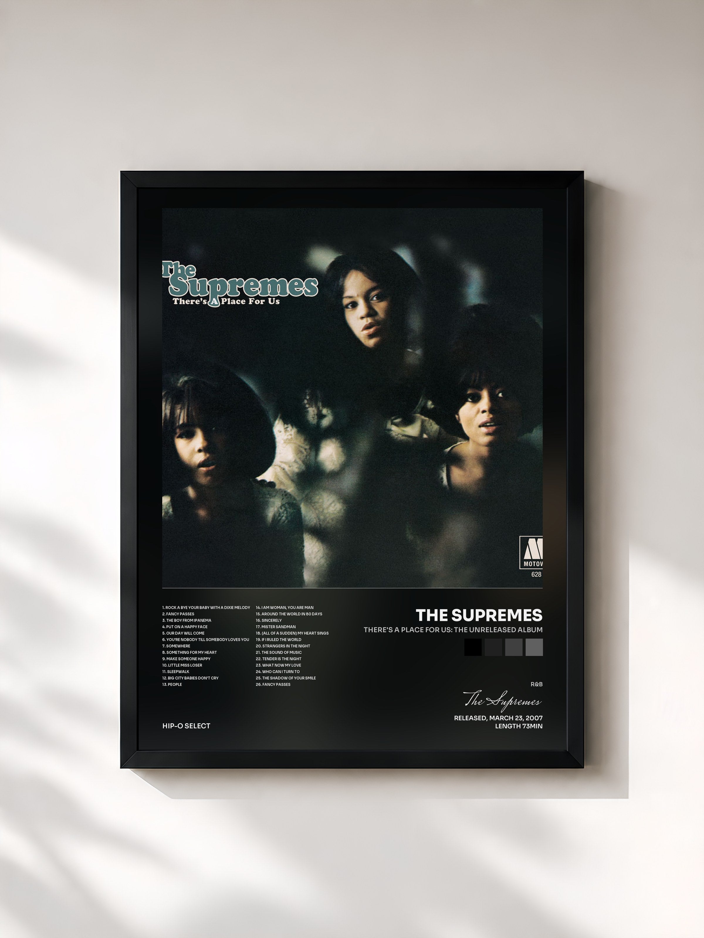 #noir Tableau de l'album There's A Place For Us: The Unreleased Album de The Supremes, cadre noir, imprimé et encadré en France