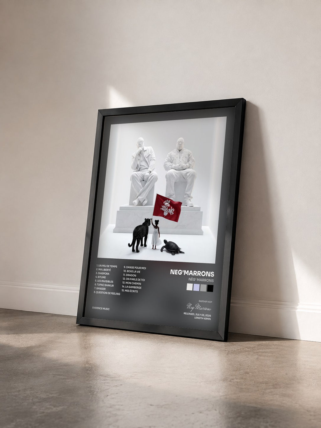 #noir Nèg' Marrons by Neg'Marrons as a framed art print seen at an angle, black frame