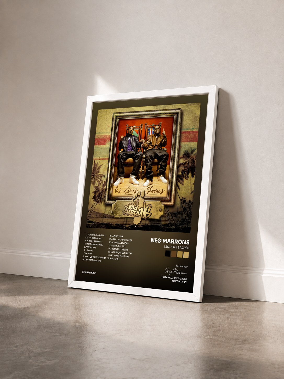 #blanc Les Liens Sacrés by Neg'Marrons as a framed art print seen at an angle, white frame