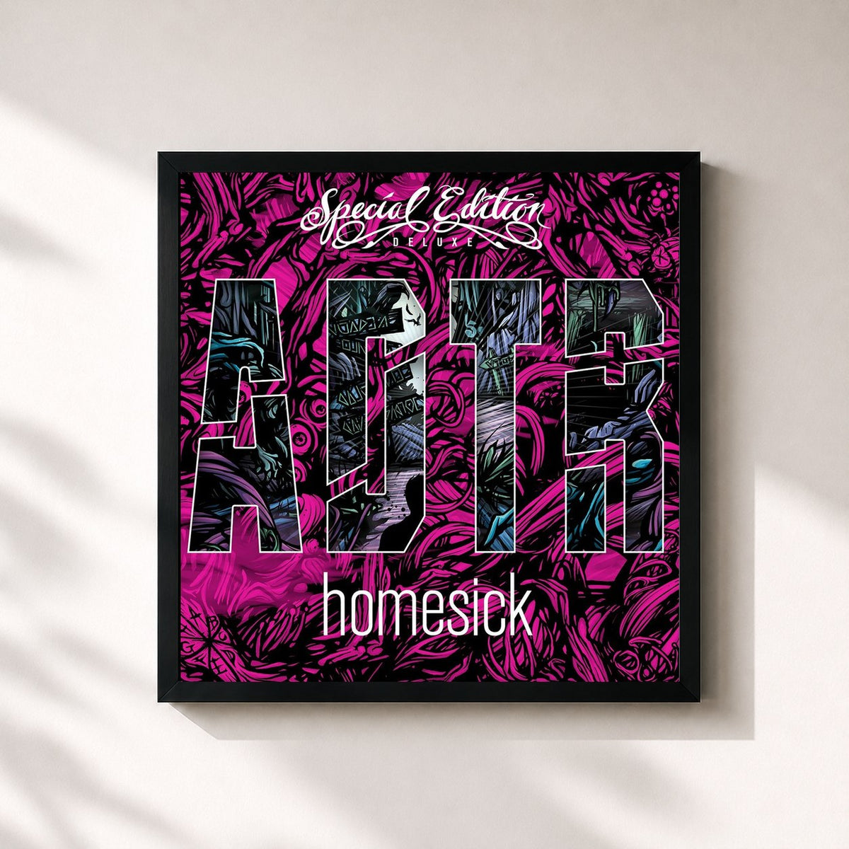 #noir Homesick (Special Edition) de A Day to Remember en lámina cuadrada enmarcada, marco negro de 32x32 cm