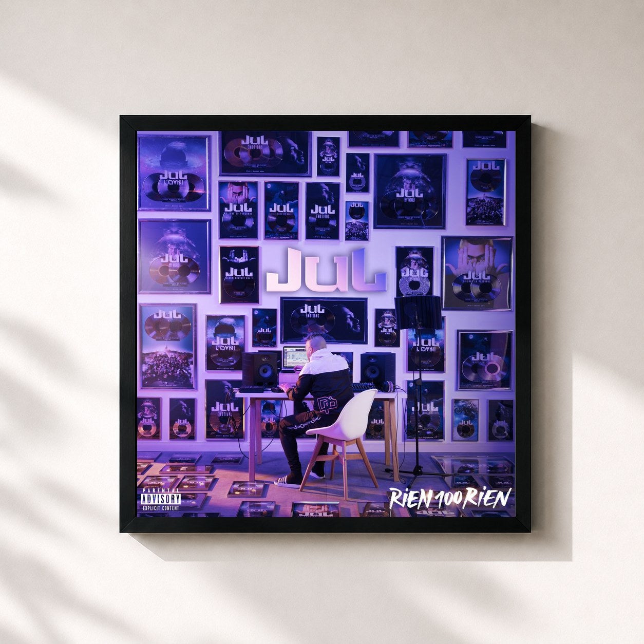 #noir Tableau carré de l'album Rien 100 Rien de Jul, cadre noir 32x32 cm