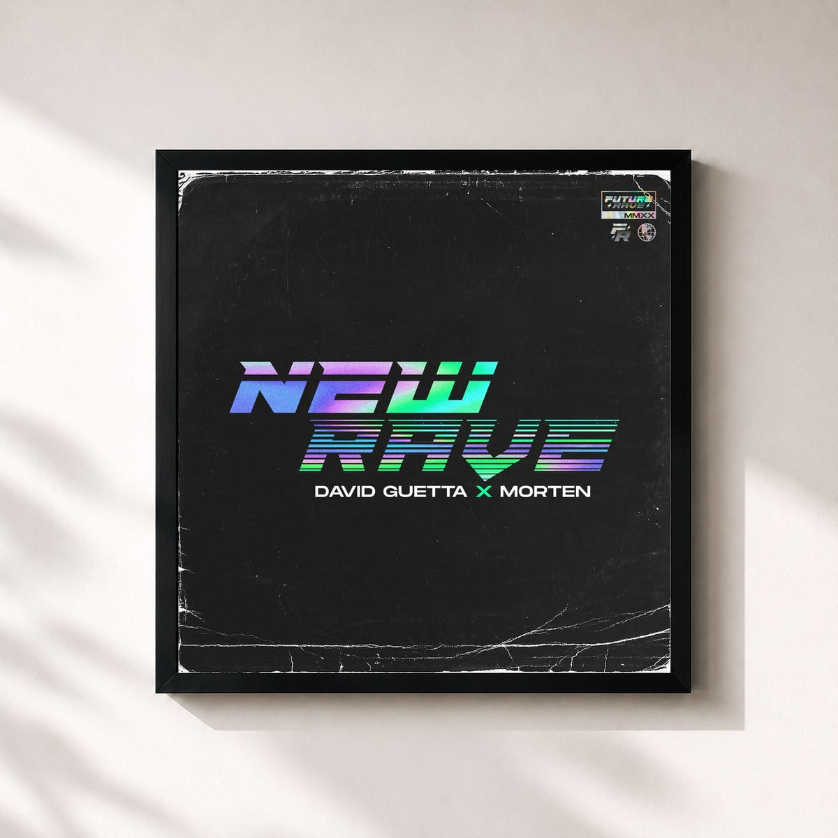 #noir Tableau carré de l'album New Rave de David Guetta, cadre noir 32x32 cm