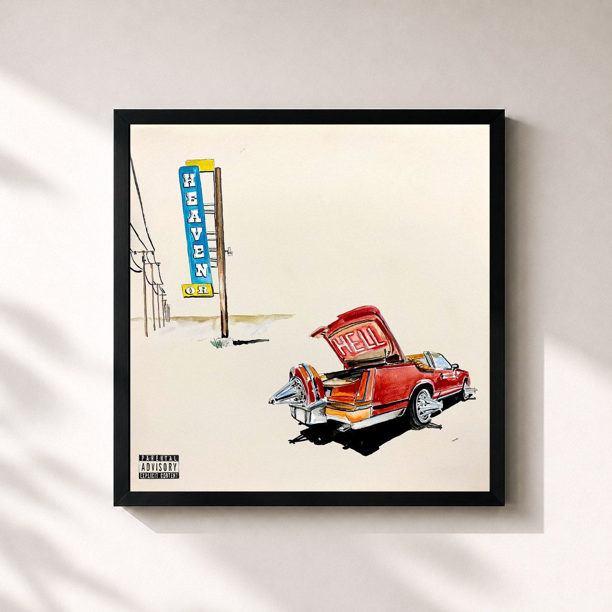 #noir Tableau carré de l'album Heaven Or Hell de Don Toliver, cadre noir 32x32 cm