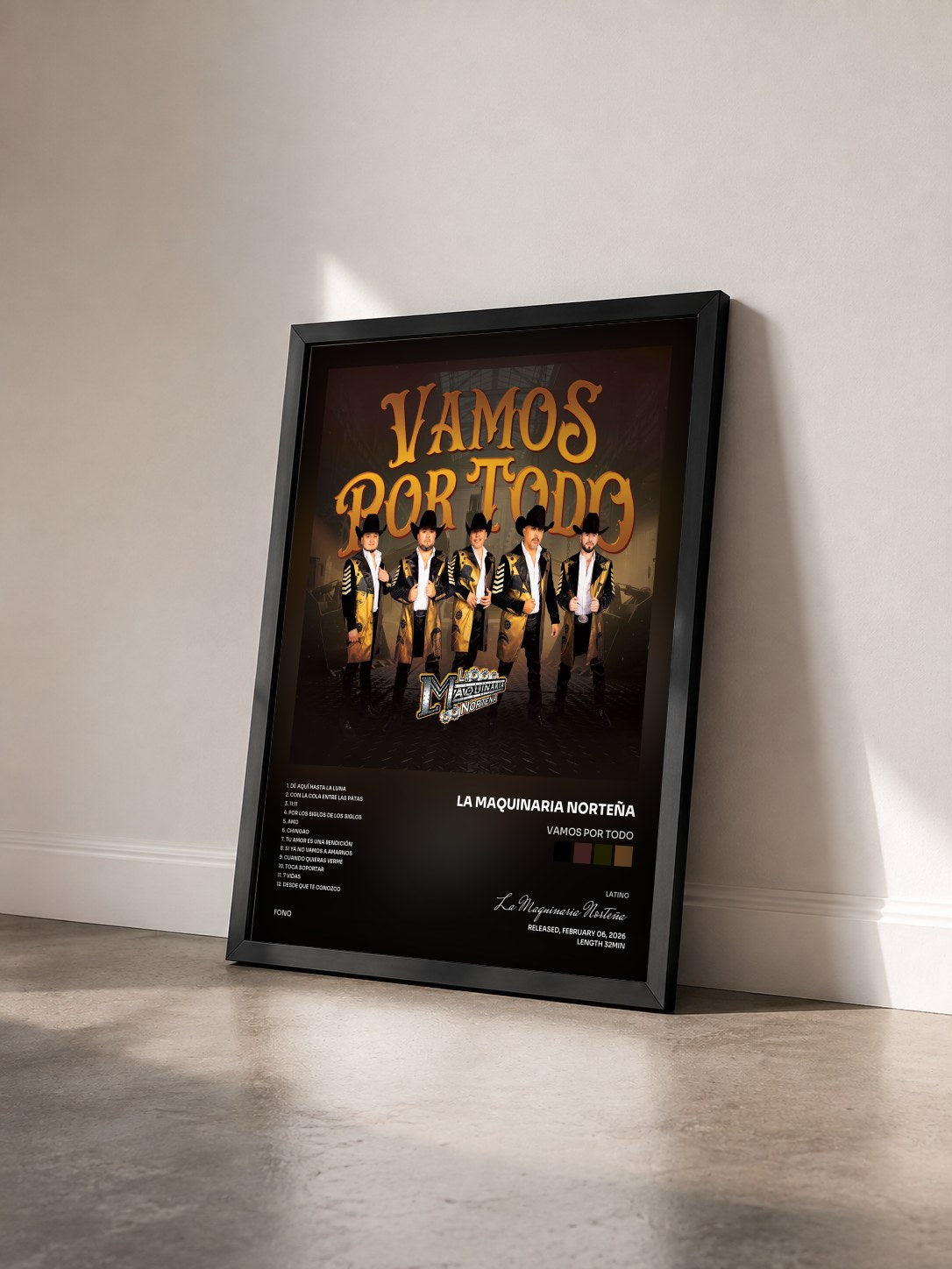#noir Tableau de l'album Vamos Por Todo de La Maquinaria Norteña vu de trois quarts, cadre noir