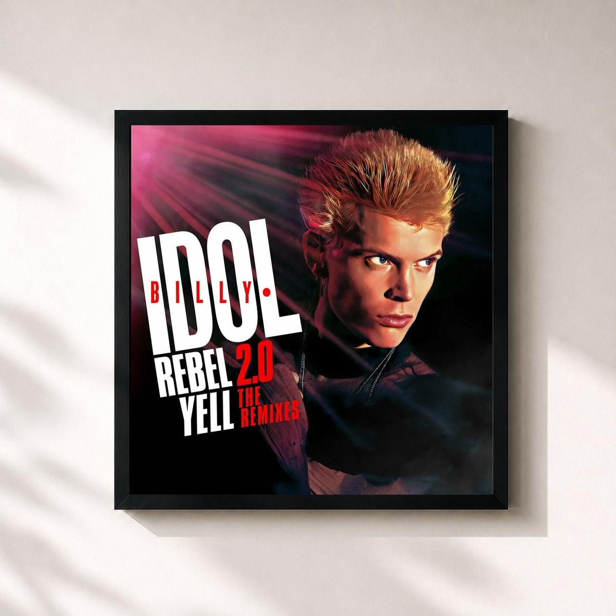 #noir Tableau carré de l'album Rebel Yell 2.0 - The Remixes de Billy Idol, cadre noir 32x32 cm
