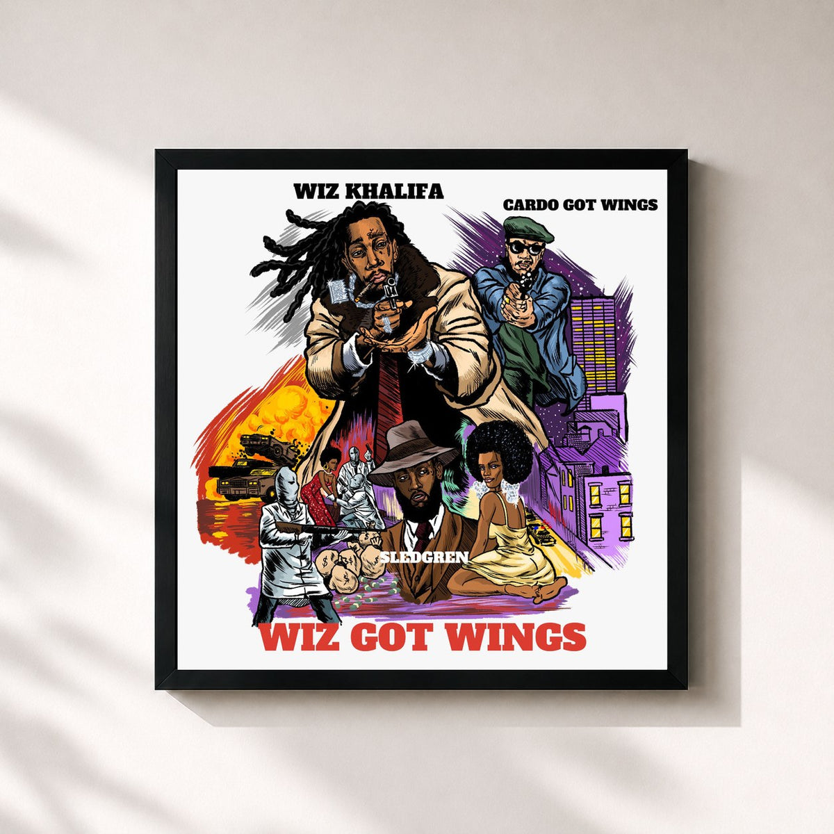#noir Tableau carré de l'album Wiz Got Wings de Wiz Khalifa, cadre noir 32x32 cm