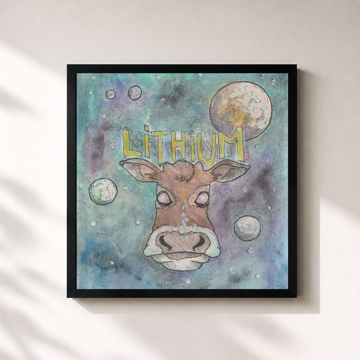 #noir Tableau carré de l'album LITHIUM de Lithium, cadre noir 32x32 cm