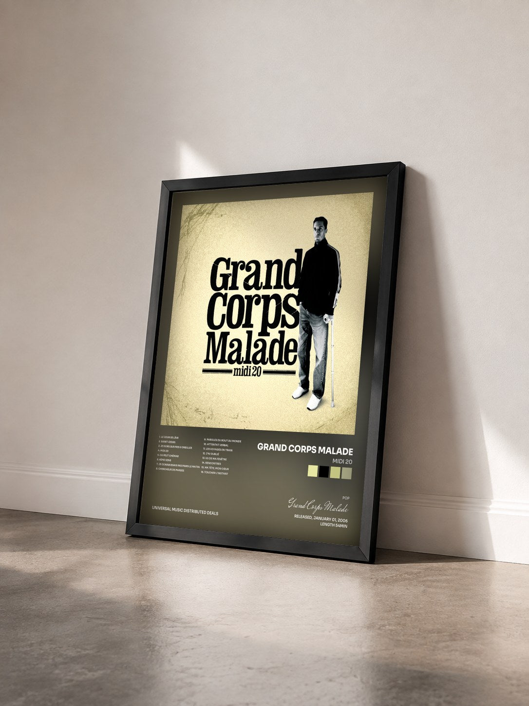 #noir Tableau de l'album Midi 20 de Grand Corps Malade vu de trois quarts, cadre noir