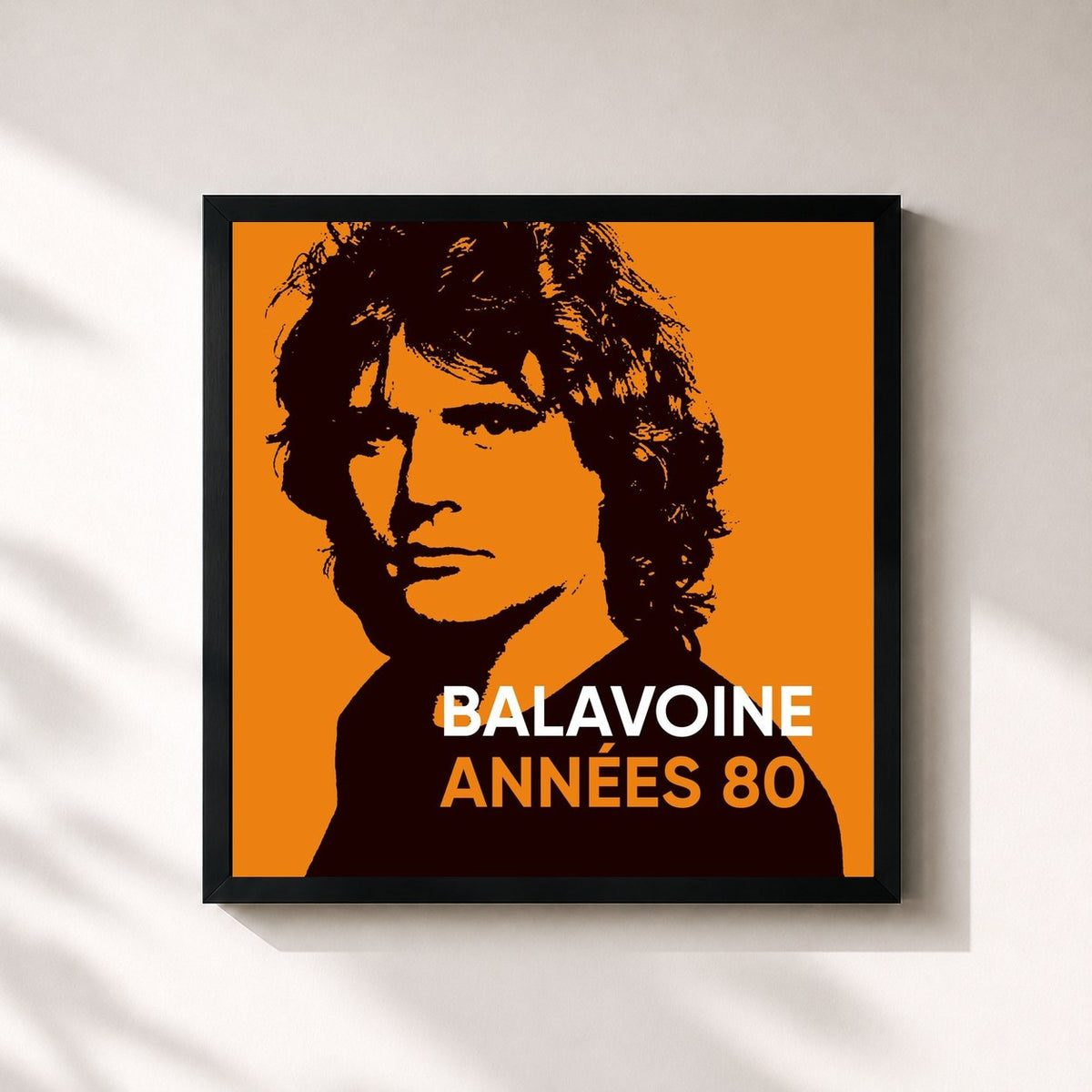 #noir Tableau carré de l'album Balavoine années 80 de Daniel Balavoine, cadre noir 32x32 cm