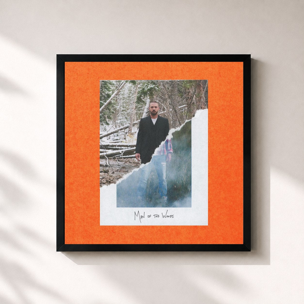 #noir Man of the Woods by Justin Timberlake as a square framed art print, black 32x32 cm frame