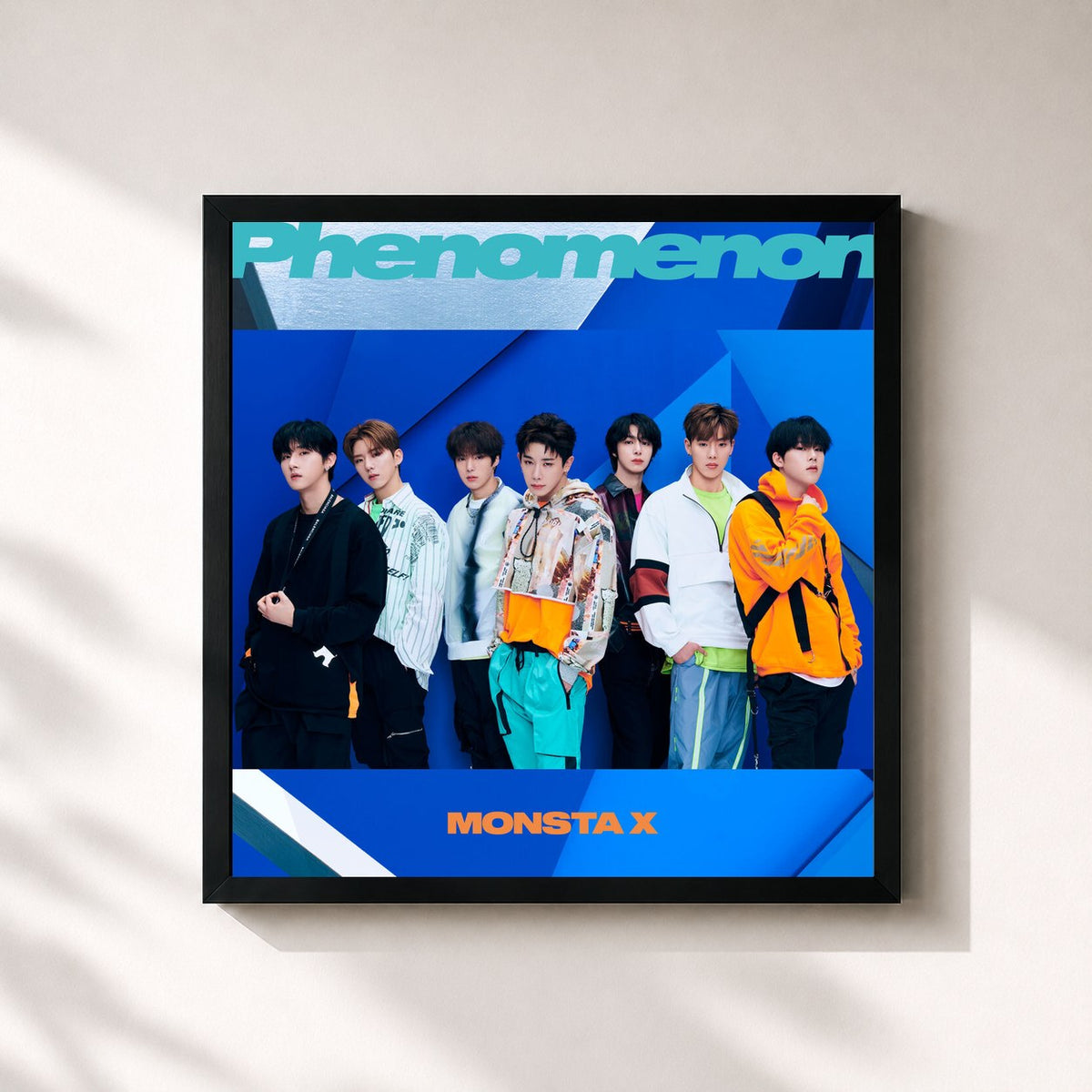 #noir Tableau carré de l'album Phenomenon de Monsta X, cadre noir 32x32 cm