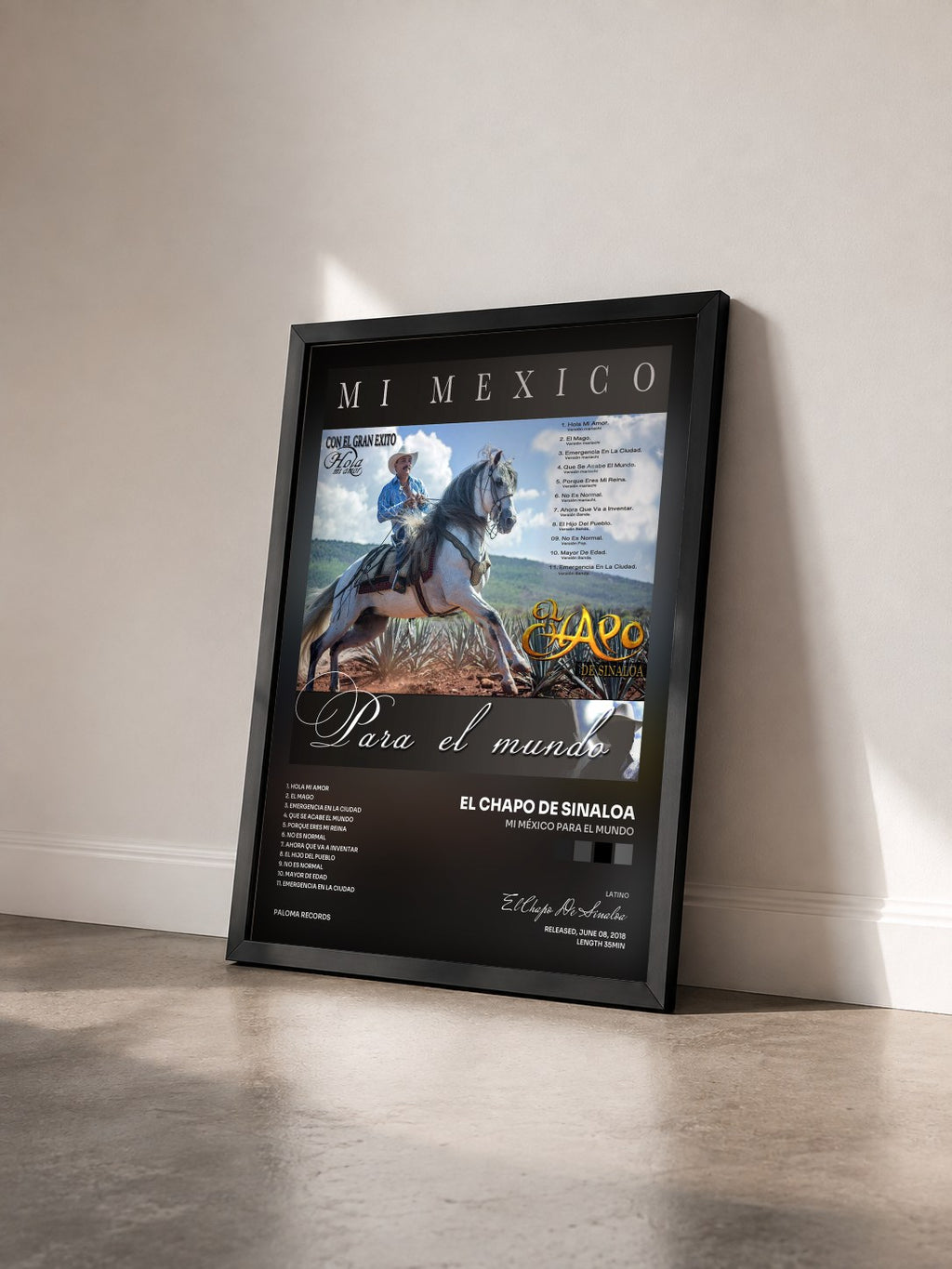 #noir Tableau de l'album Mi México Para El Mundo de El Chapo De Sinaloa vu de trois quarts, cadre noir