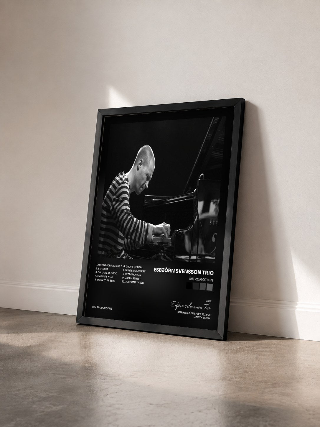 #noir Tableau de l'album Intromotion de Esbjörn Svensson Trio vu de trois quarts, cadre noir