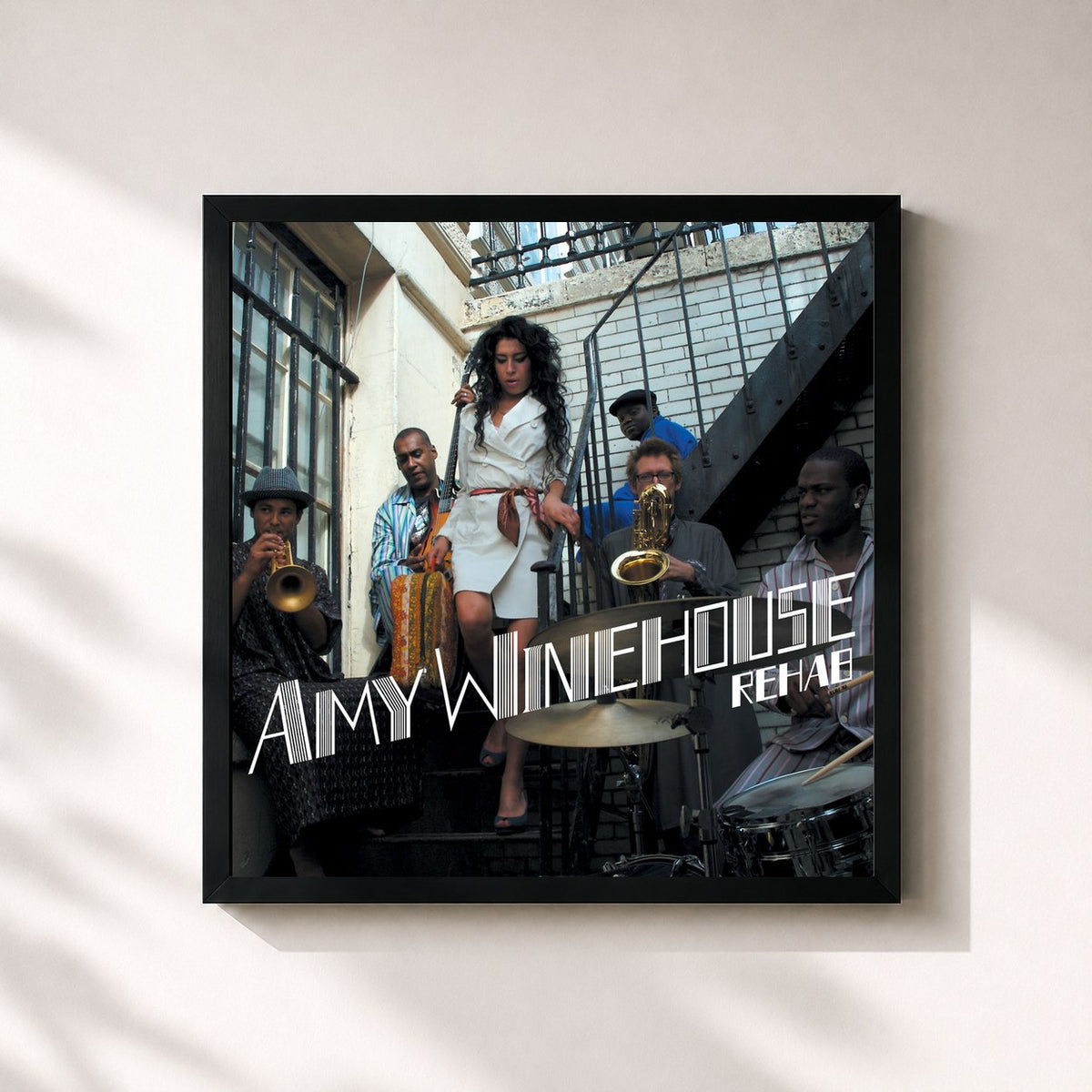 #noir Tableau carré de l'album Rehab (Remixes & B Sides) de Amy Winehouse, cadre noir 32x32 cm