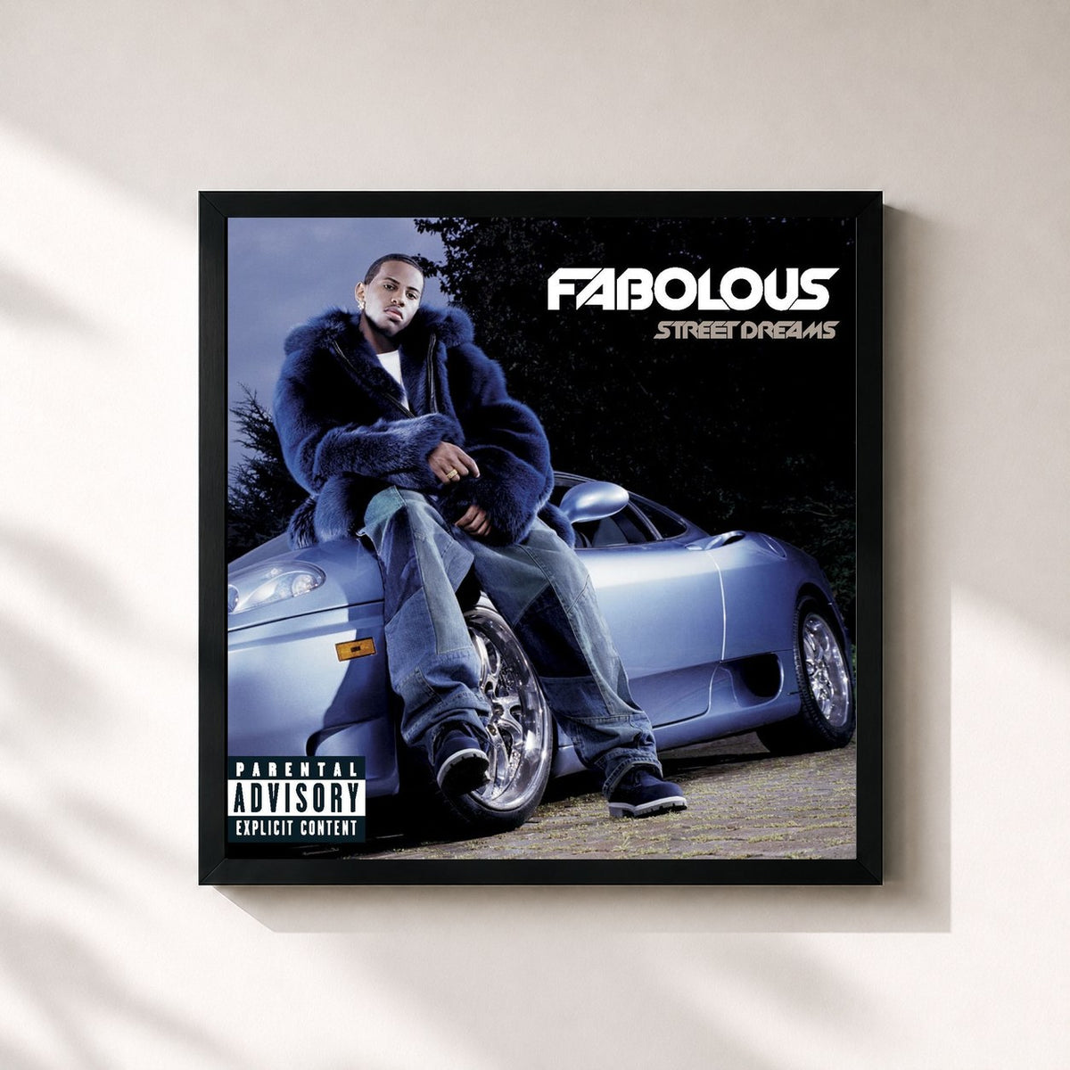 #noir Tableau carré de l'album Street Dreams de Fabolous, cadre noir 32x32 cm
